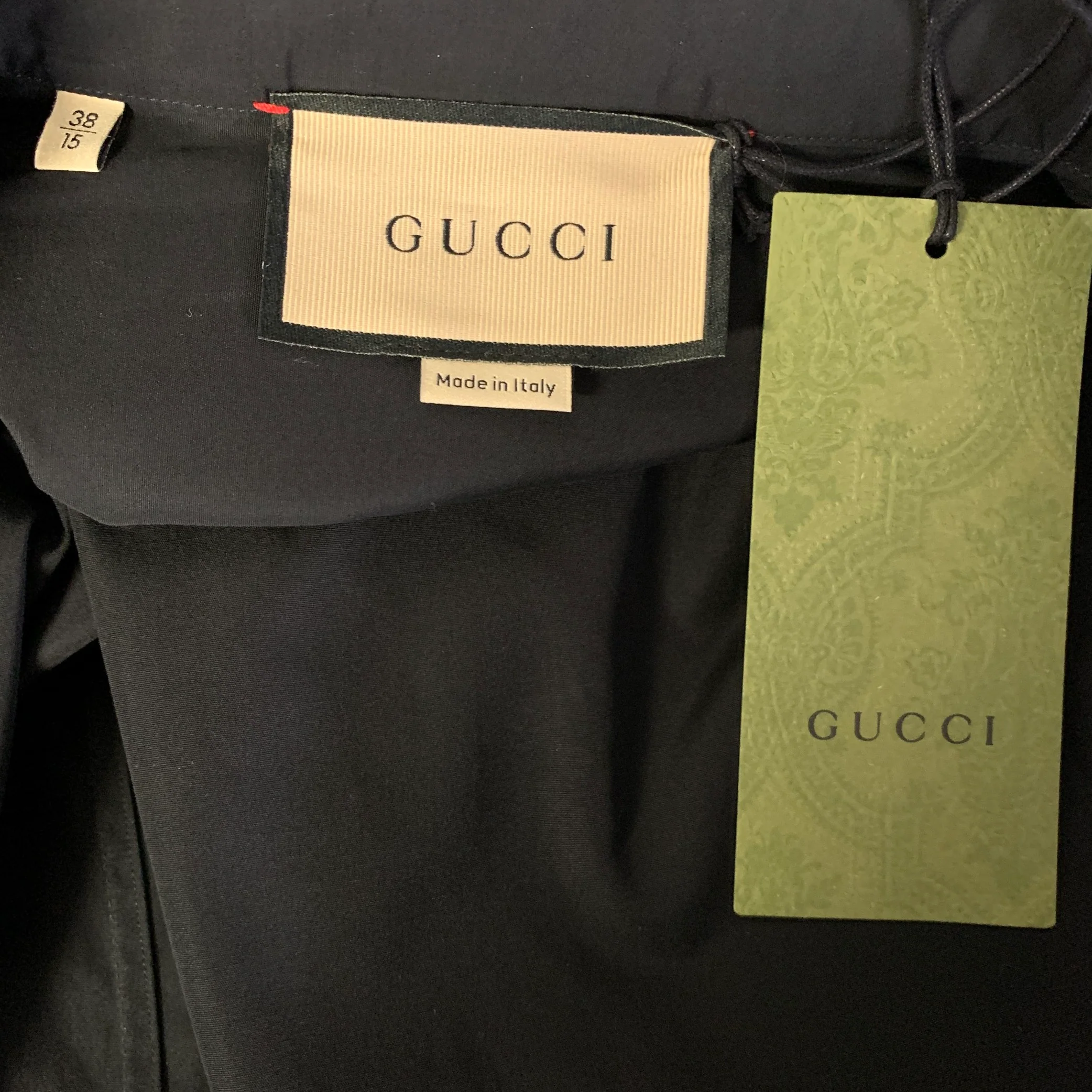 GUCCI SS 2023 Size S Black Cotton GG  Long Sleeve Dress  Shirt - Image 4