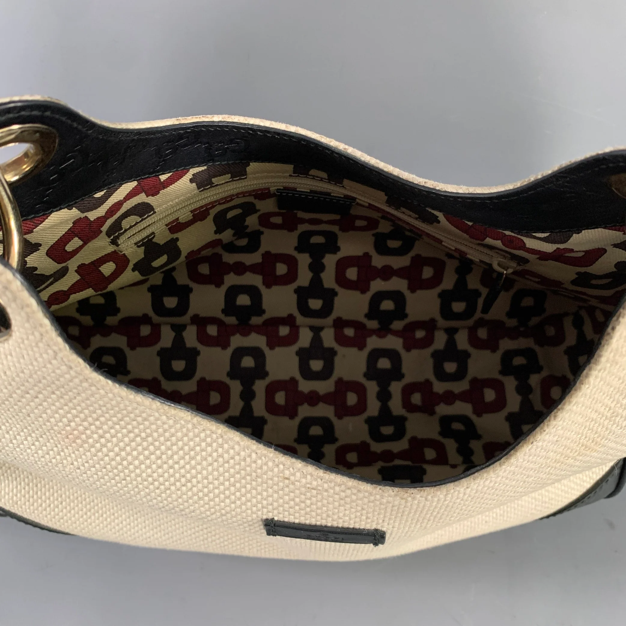 GUCCI Tan Black 257265 257268 Monogram Canvas Woven Hobo Handbag & Leather Goods - Image 8