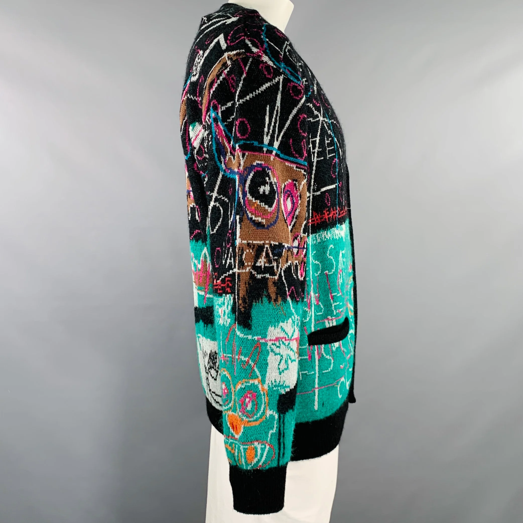 GUILTY PARTIES x BASQUIAT Size L Multi Color Cotton Blend Graffiti Art Print Cardigan - Image 3