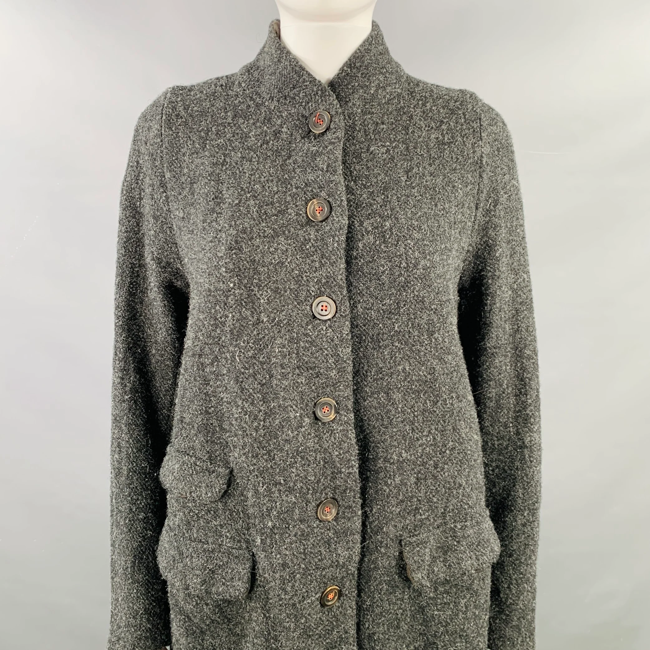 H+ HANNOH WESSEL Size XS Grey Charcoal Virgin Wool Button Up Coat - Image 2