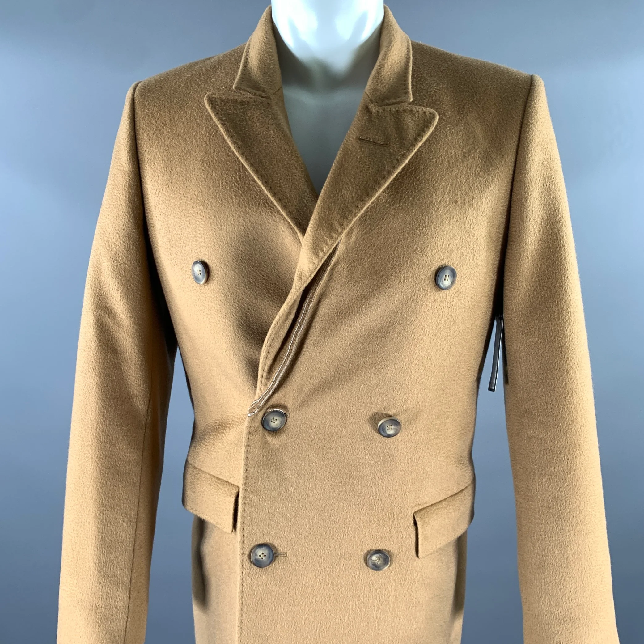 H & M Size 38 Camel Grey Wool Inverted Lapel Overcoat - Image 5