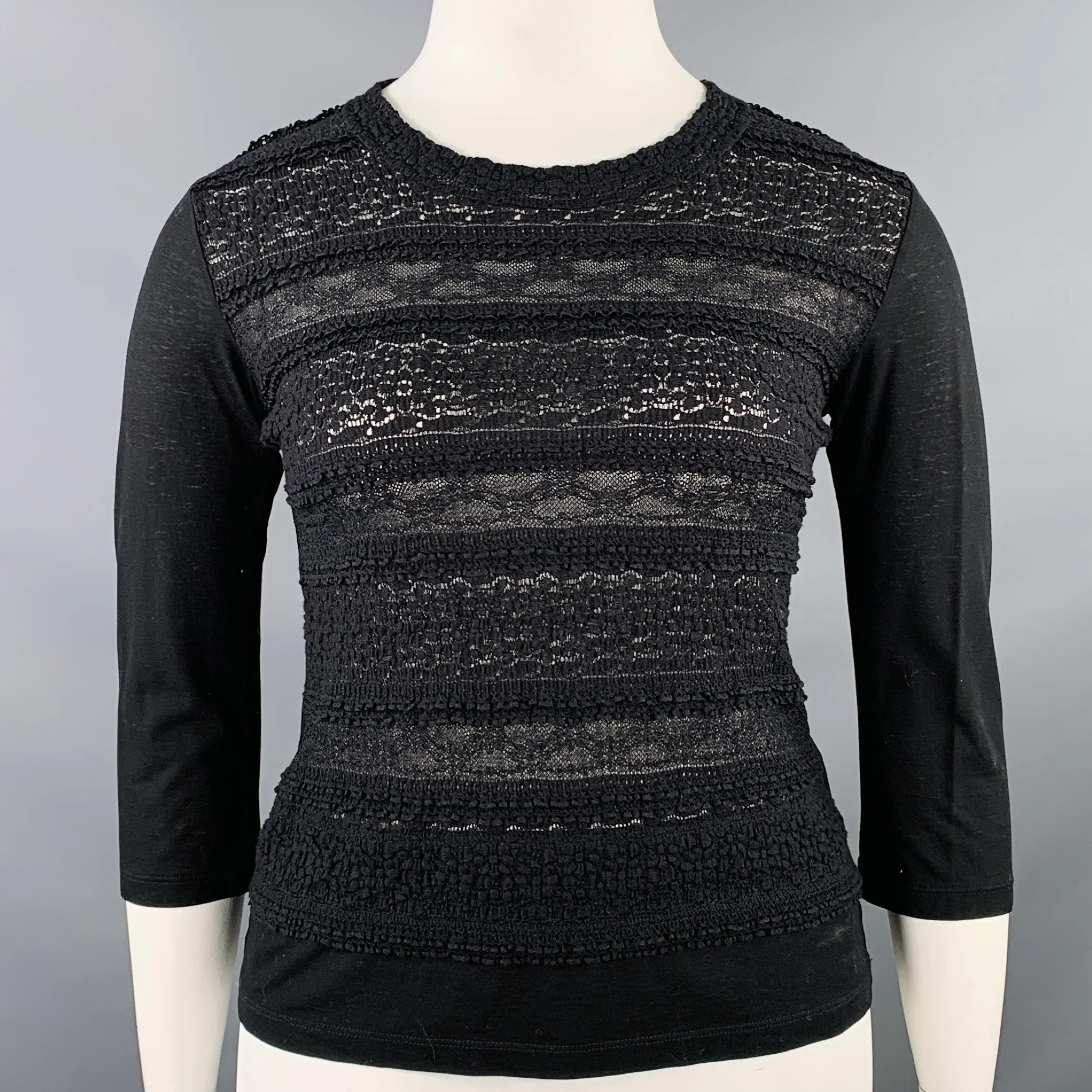 HAAT by ISSEY MIYAKE Size L Black Cotton 3/4 Sleeves Casual Top