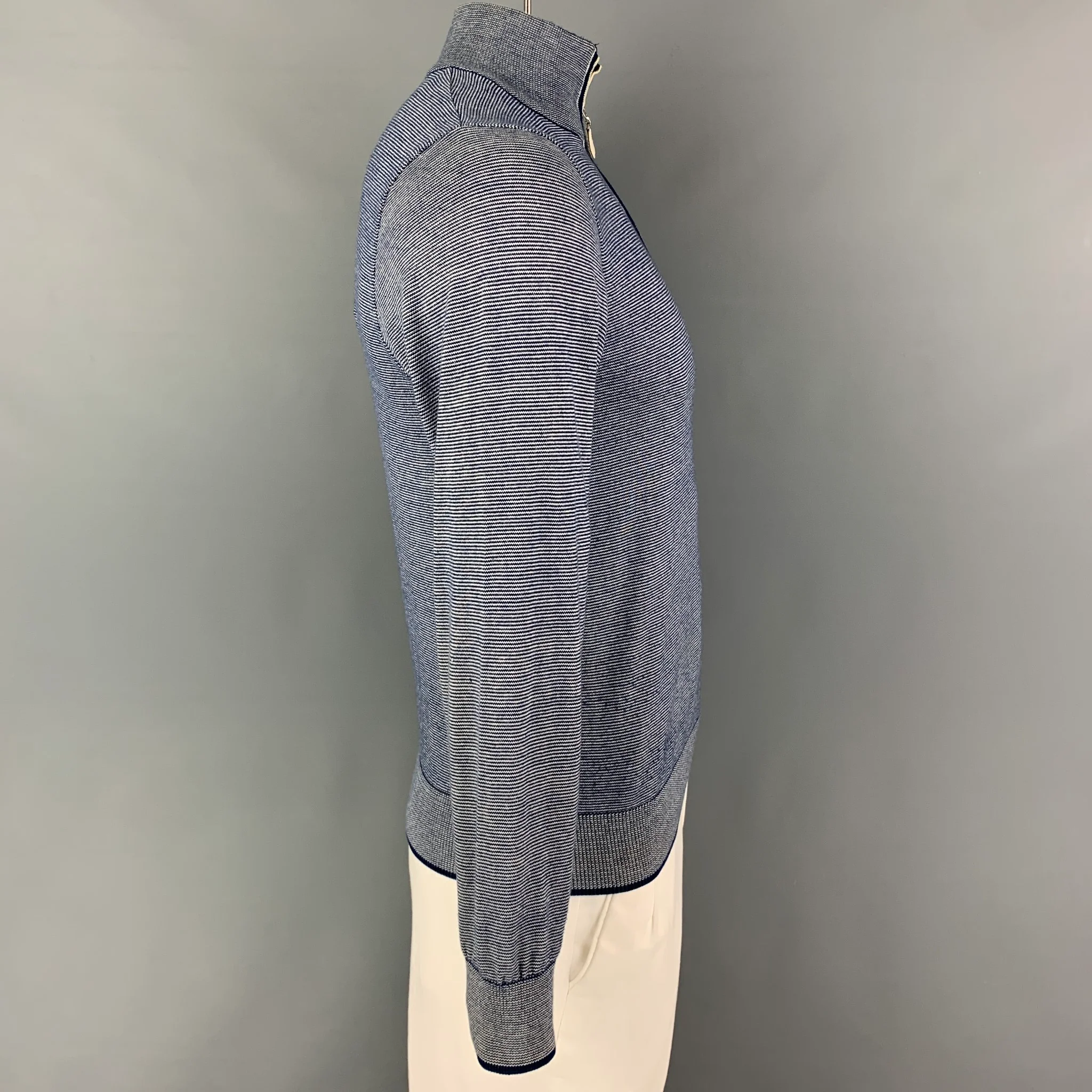 HACKETT LONDON Size S Blue White Stripe Cotton Half Zip Pullover - Image 2