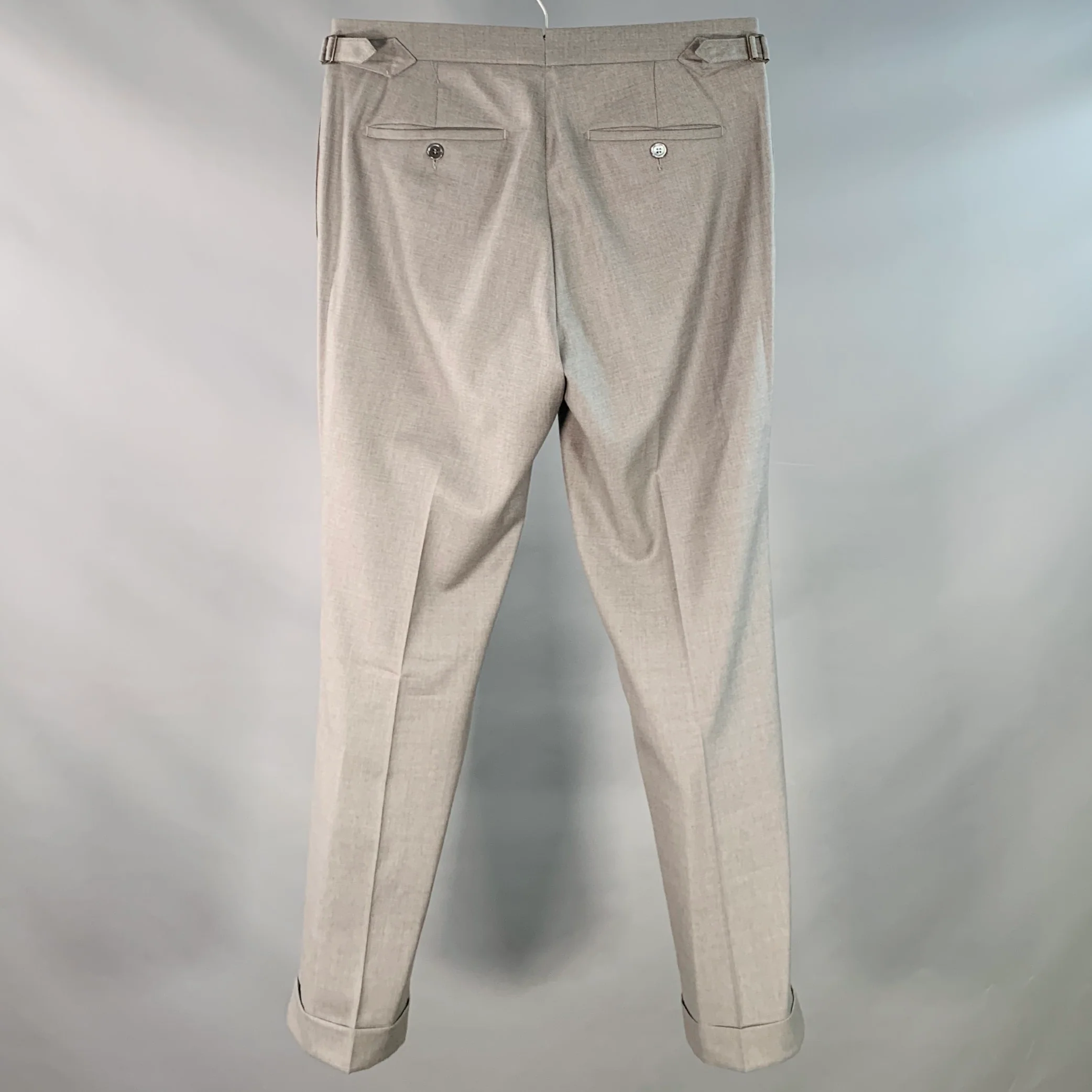 HADLEIGH'S Size 32 Grey Wool Side Tabs Cuffed Straight Dress Pants - Image 2