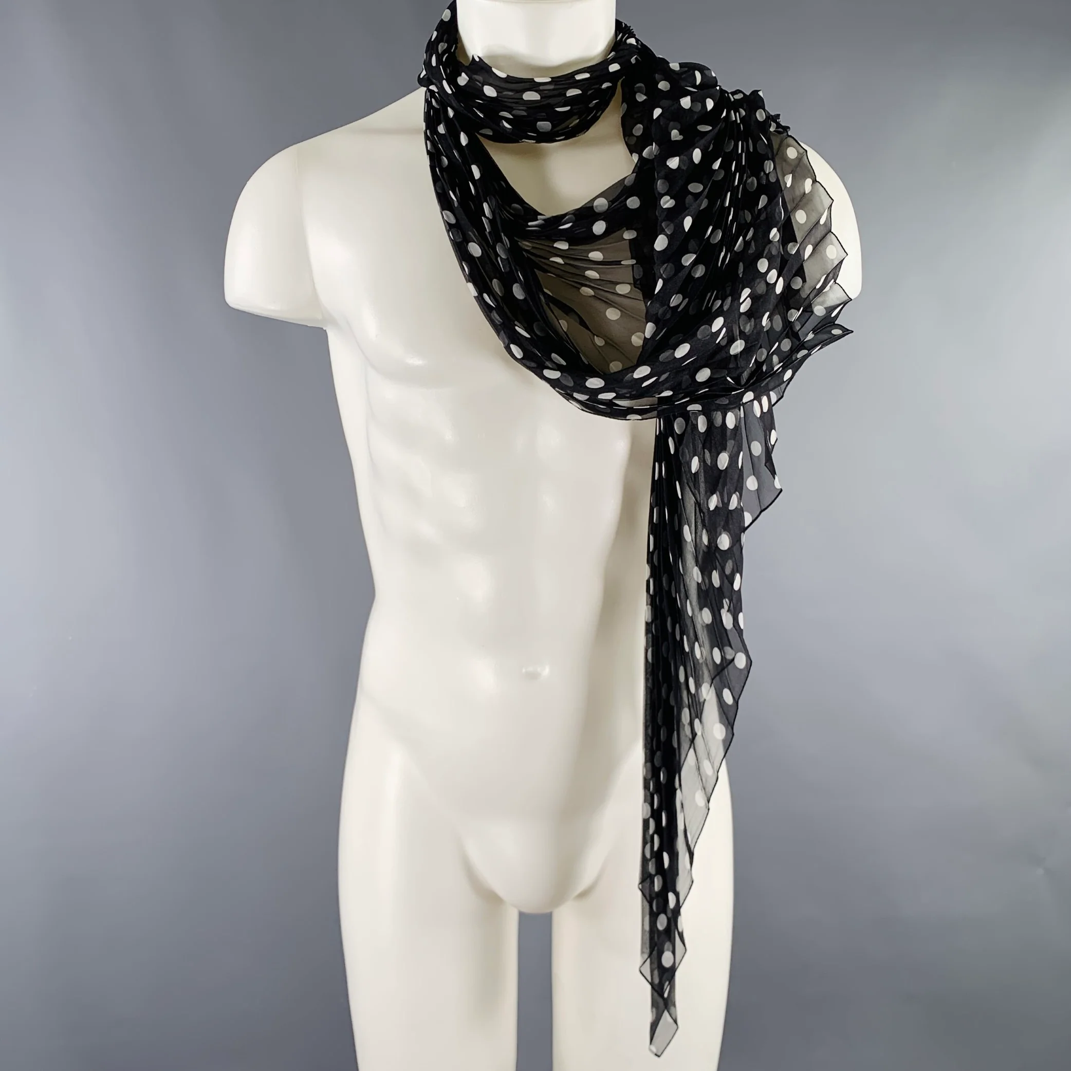 HAIDER ACKERMANN Black White Polka Dot Silk Scarves - Image 6