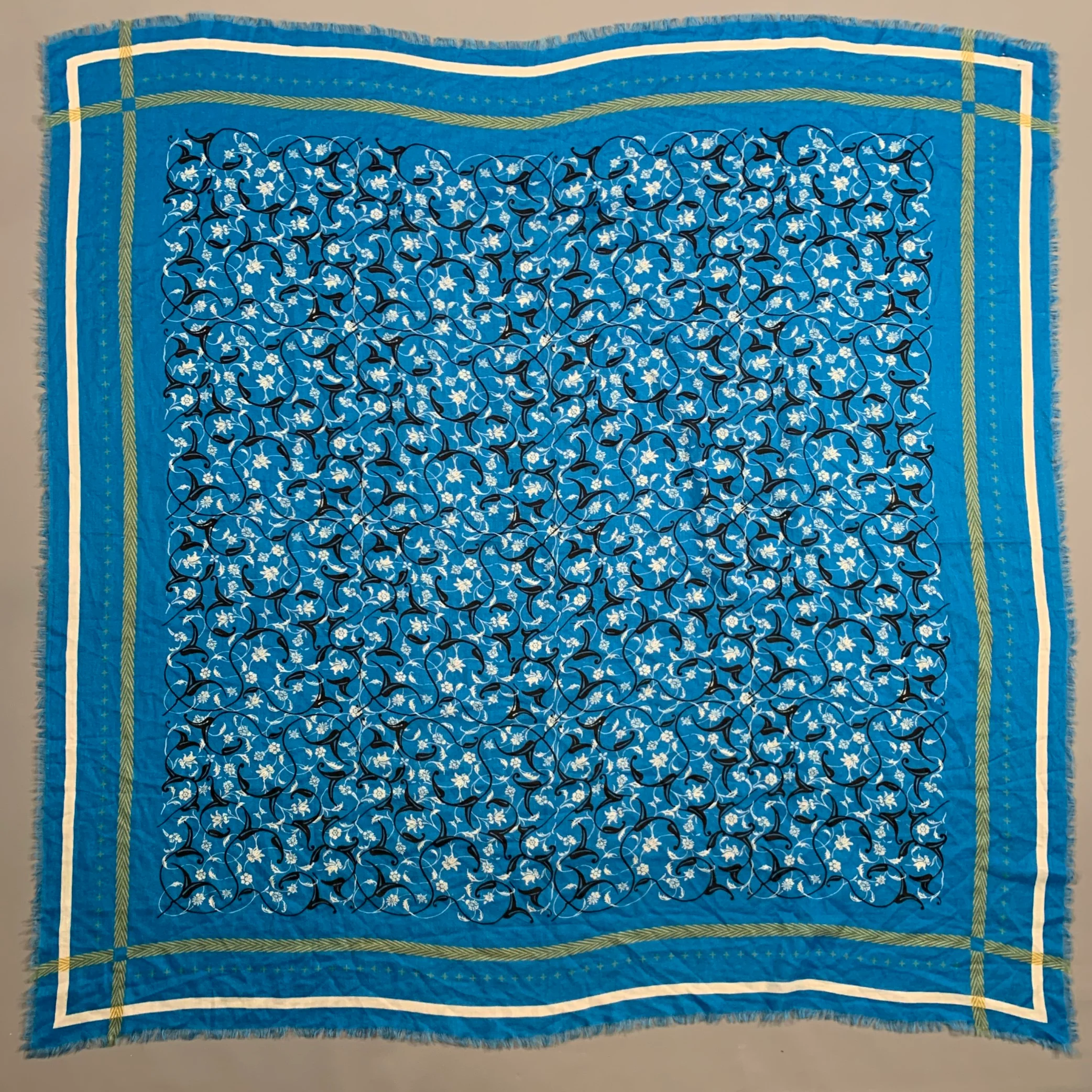 HAIDER ACKERMANN Blue White & Black Floral Scarves - Image 2