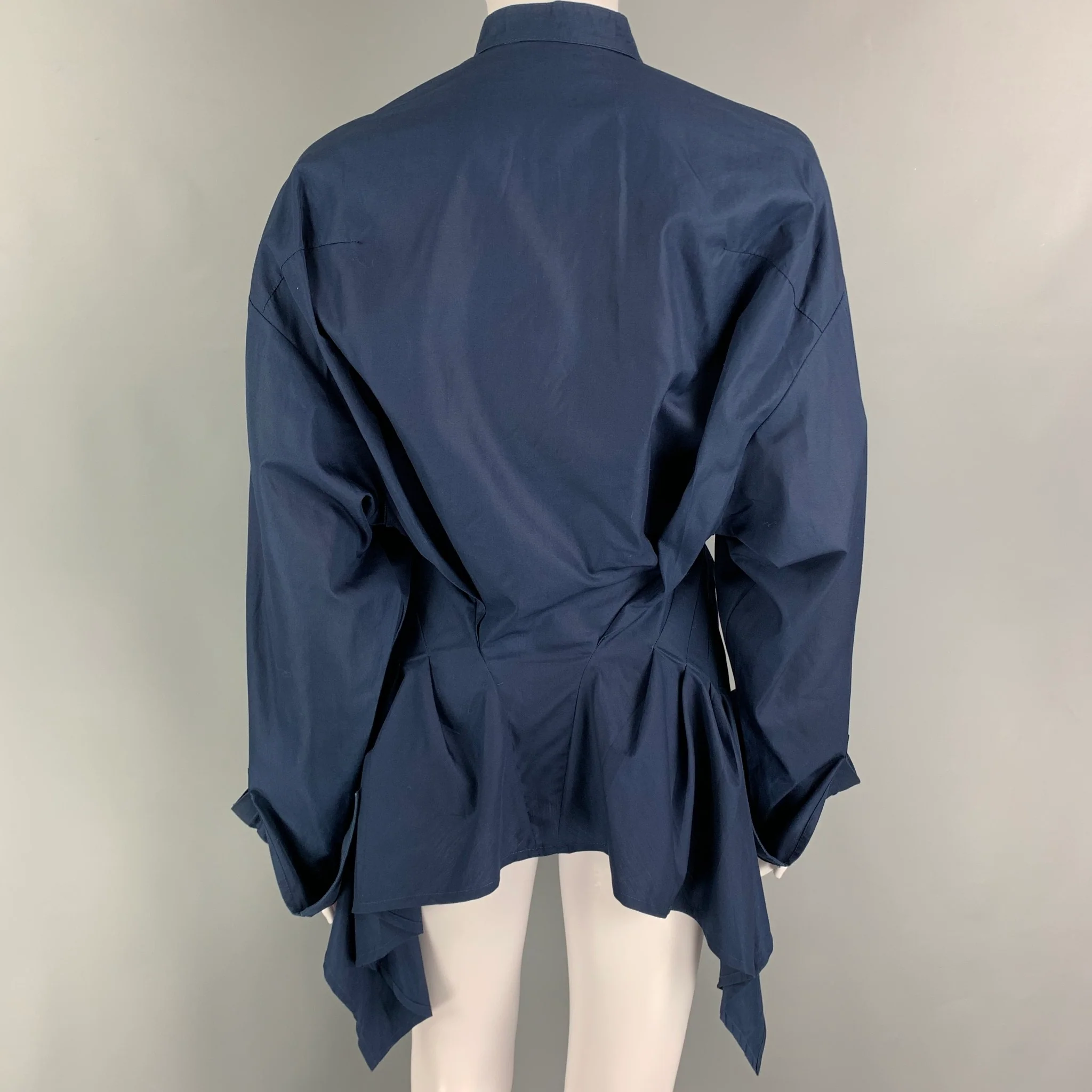 HAIDER ACKERMANN Size 0 Navy Cotton Pleated Peplum Casual Top - Image 3