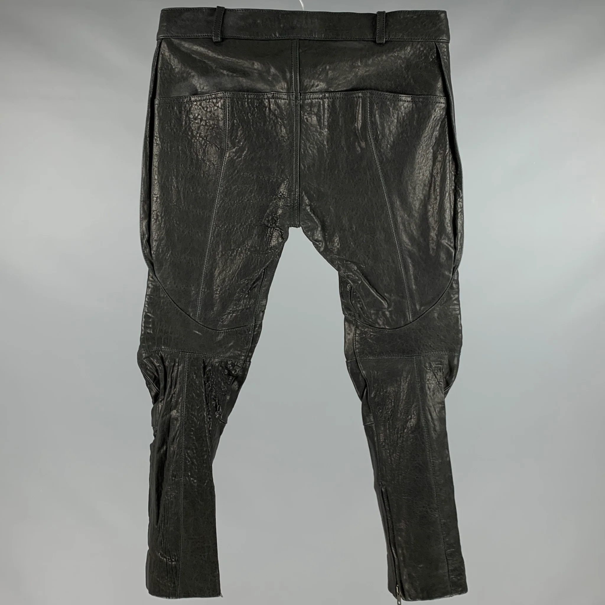 HAIDER ACKERMANN Size 30 Black Leather Cropped Casual Pants - Image 4