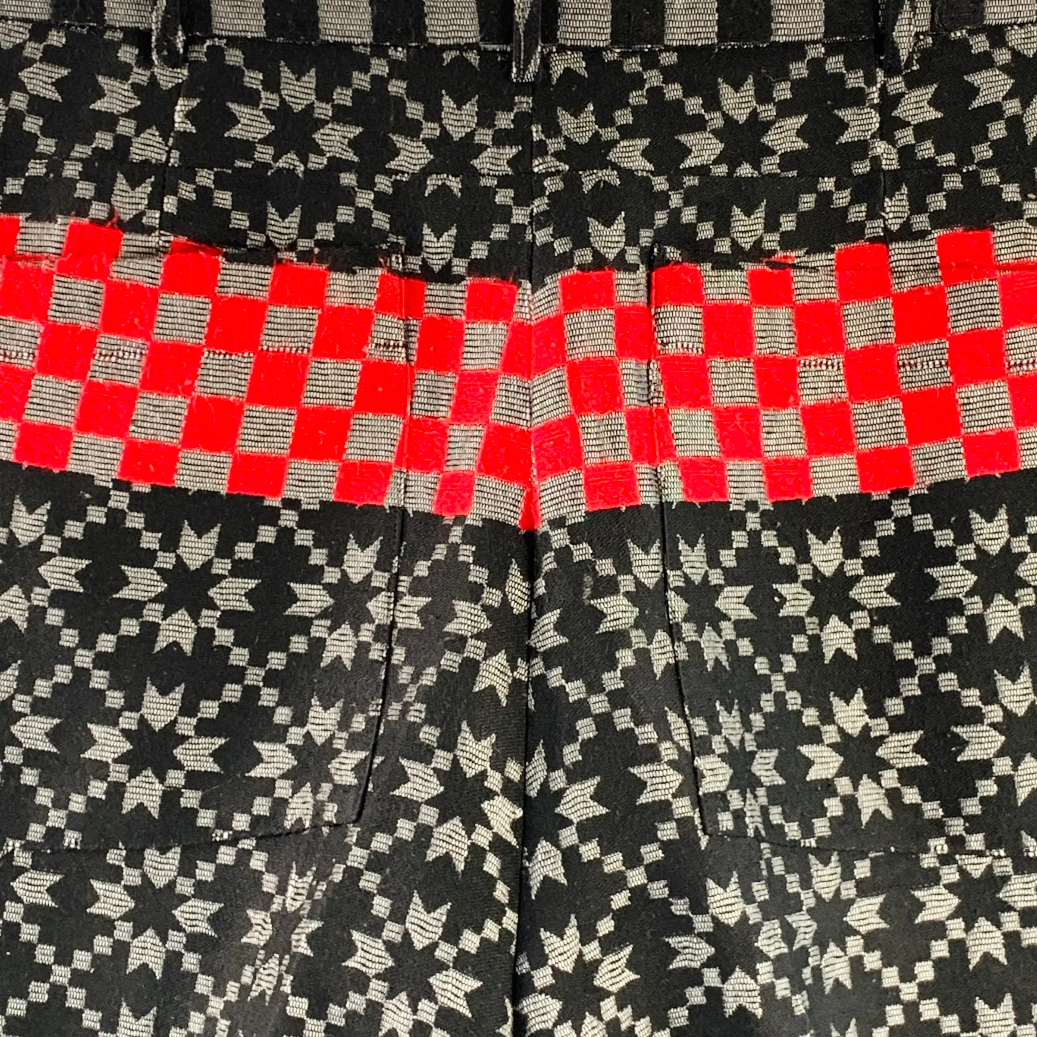HAIDER ACKERMANN Size 32 Black Grey Red Jacquard Acrylic Blend Casual Pants - Image 4