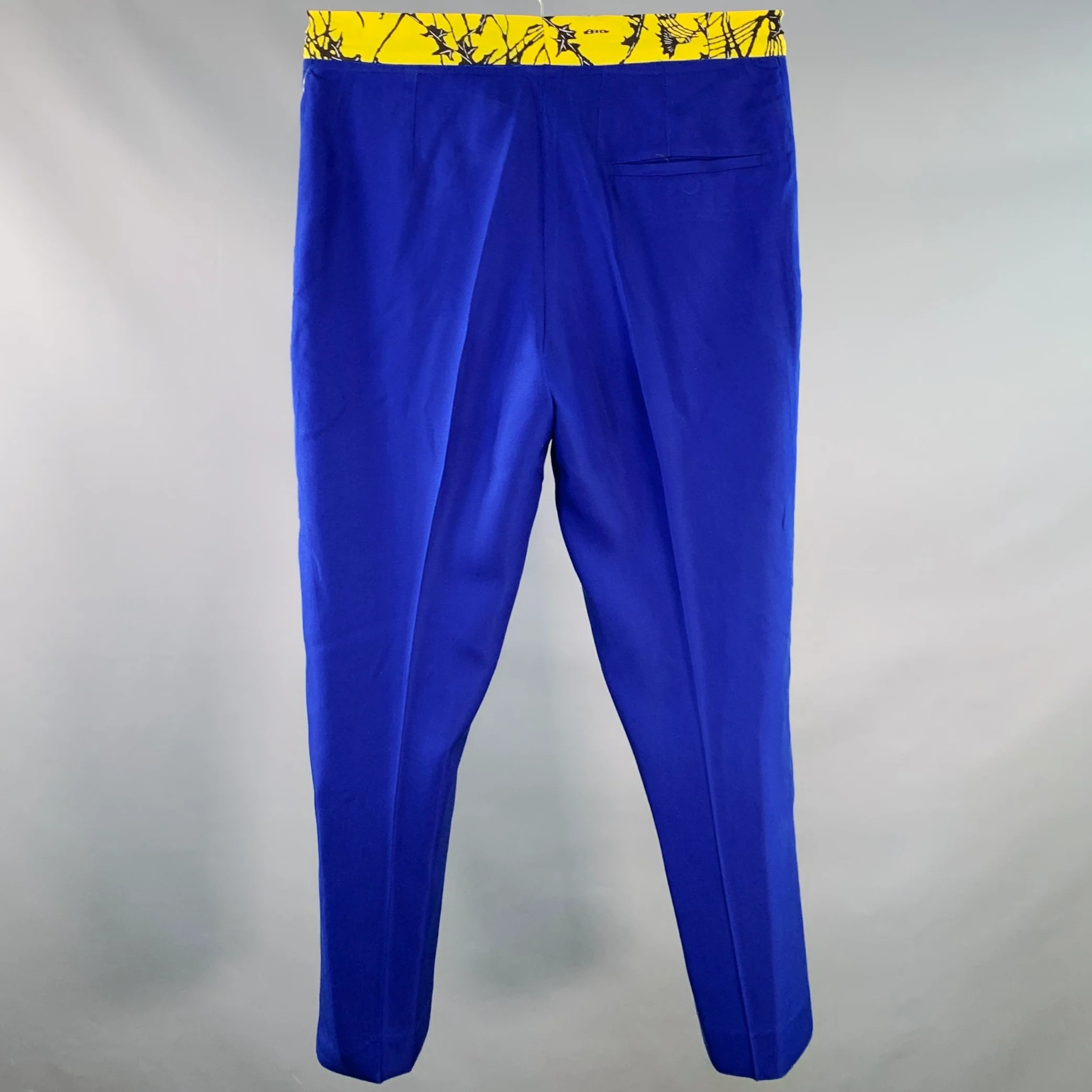 HAIDER ACKERMANN Size 32 Blue Yellow Black Wool Blend Button Fly Casual Pants - Image 3