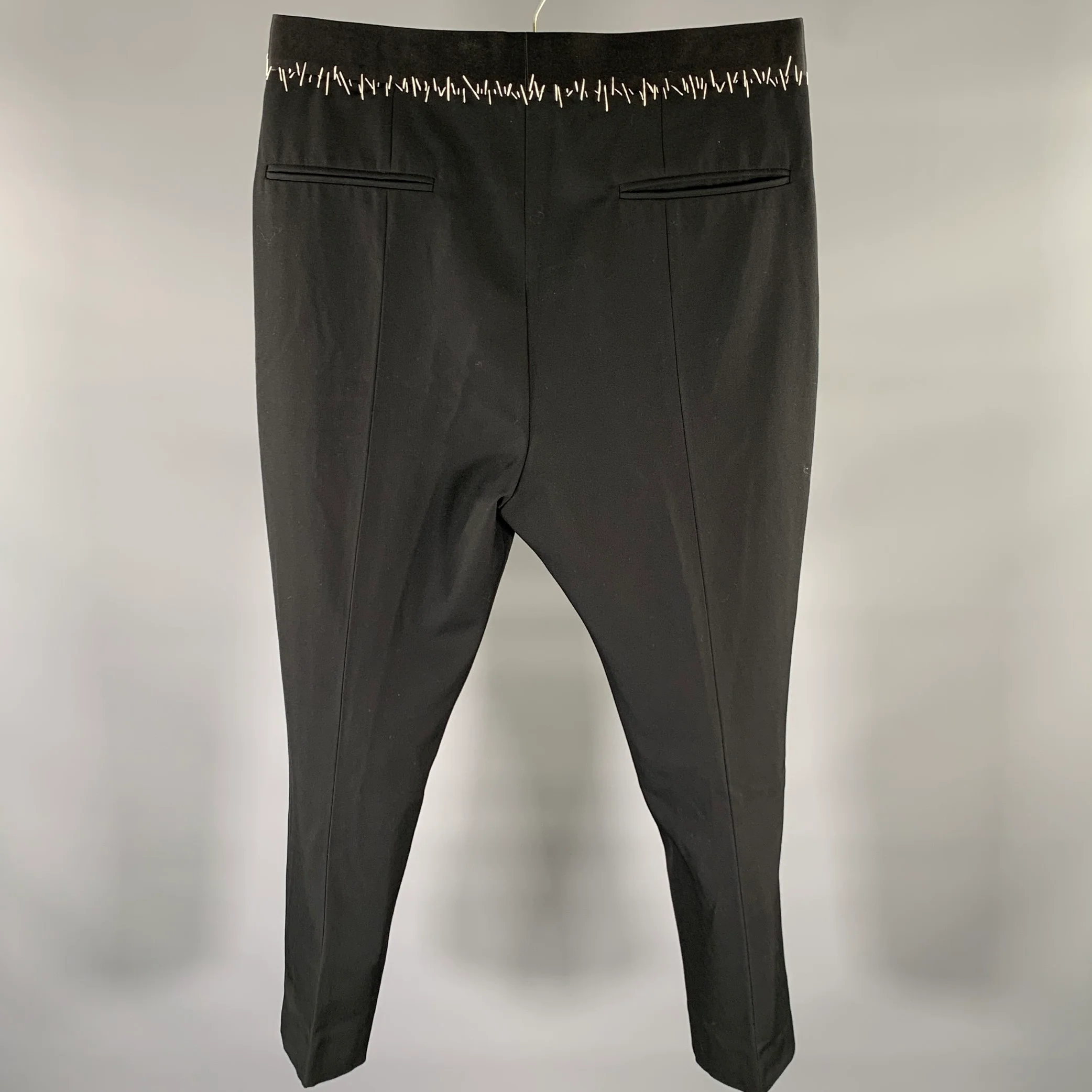 HAIDER ACKERMANN Size 33 Black White Contrast Stitch Silk Cotton Dress Pants - Image 3