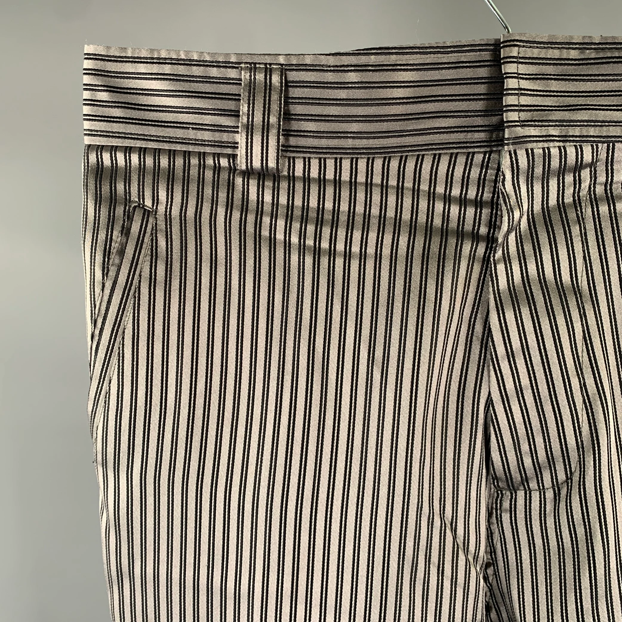 HAIDER ACKERMANN Size 33 Silver Black Tandem Stripe Silk Tapered Dress Pants - Image 2