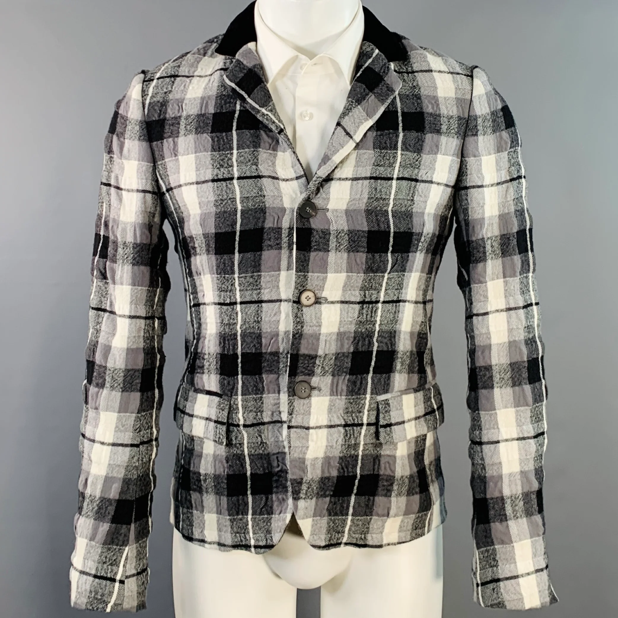 HAIDER ACKERMANN Size 34 Grey Black White Plaid Wool Cotton Sport Coat