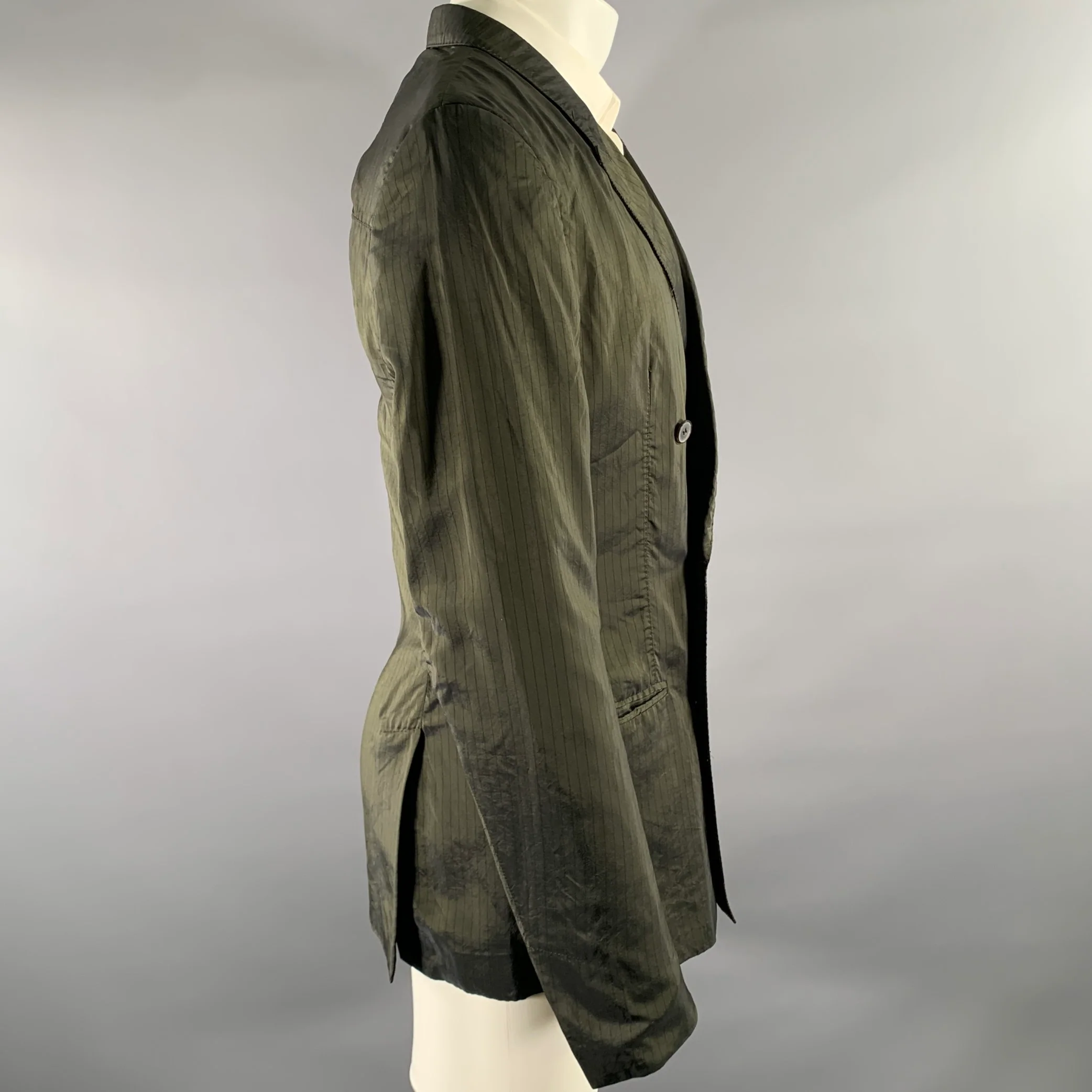 HAIDER ACKERMANN Size 38 Green Olive Pinstripe Viscose Blend Jacket - Image 3