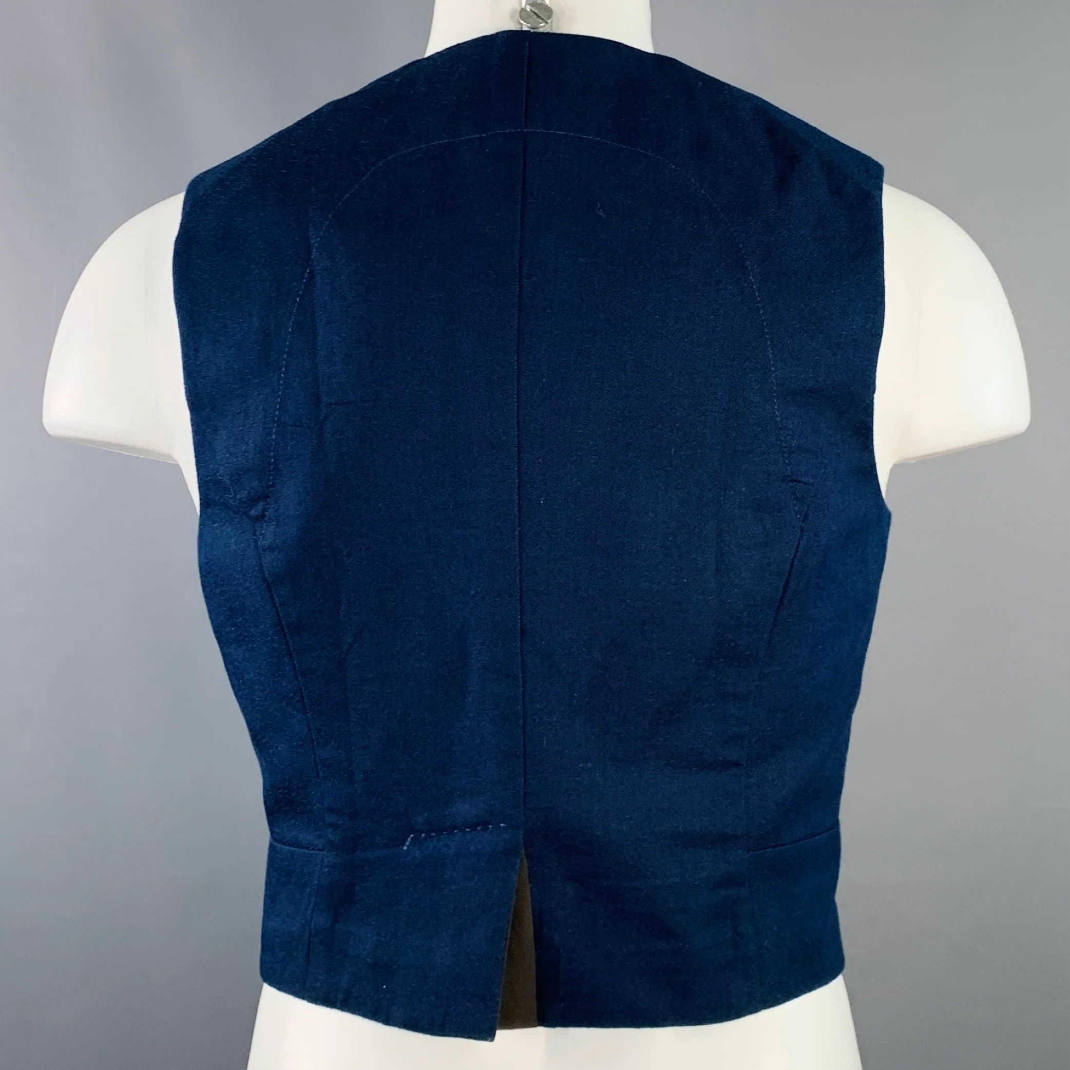HAIDER ACKERMANN Size 38 Navy Black Cotton Linen Cropped Vest - Image 4