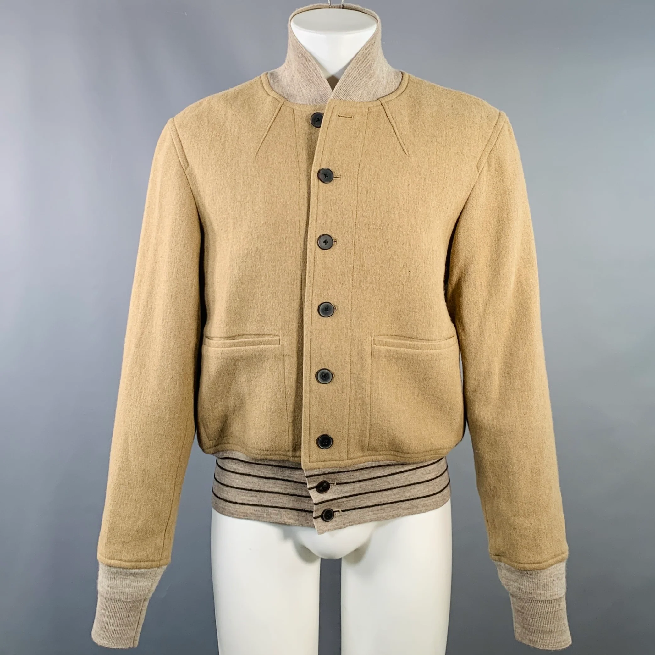 HAIDER ACKERMANN Size 38 Tan Wool Cotton Cropped Blouson Bomber Jacket