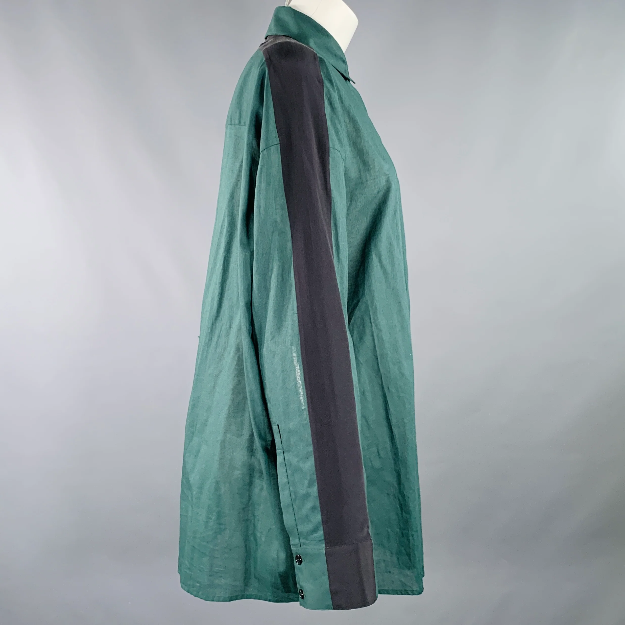 HAIDER ACKERMANN Size 4 Green Black Cotton Oversized Shirt - Image 2