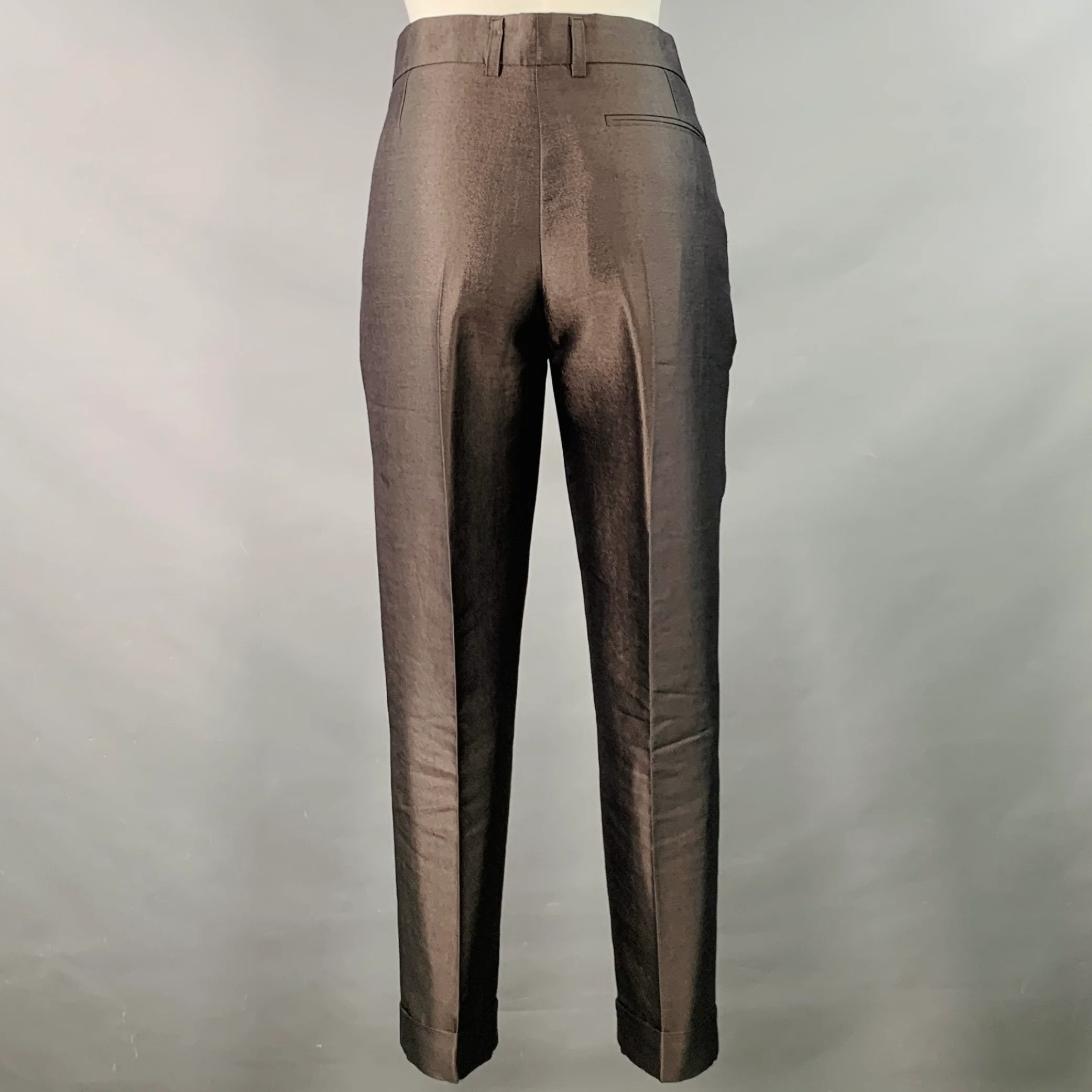 HAIDER ACKERMANN Size 6 Grey Silver Wool Silk Cigarette Dress Pants - Image 2