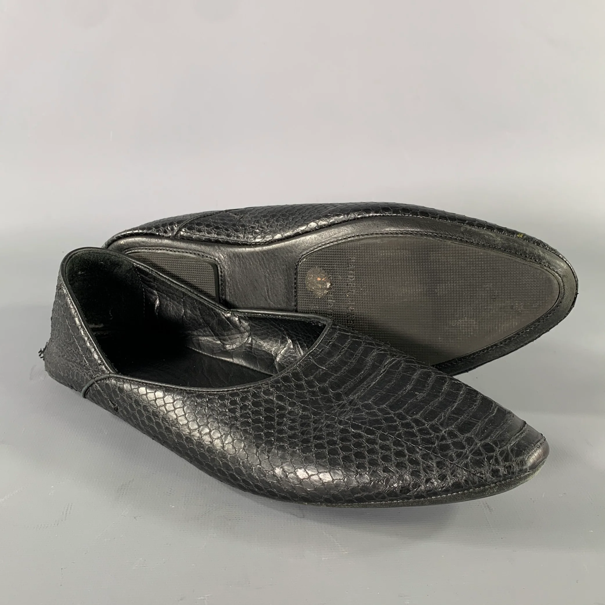 HAIDER ACKERMANN Size 8 Black Snake Leather Loafers - Image 5
