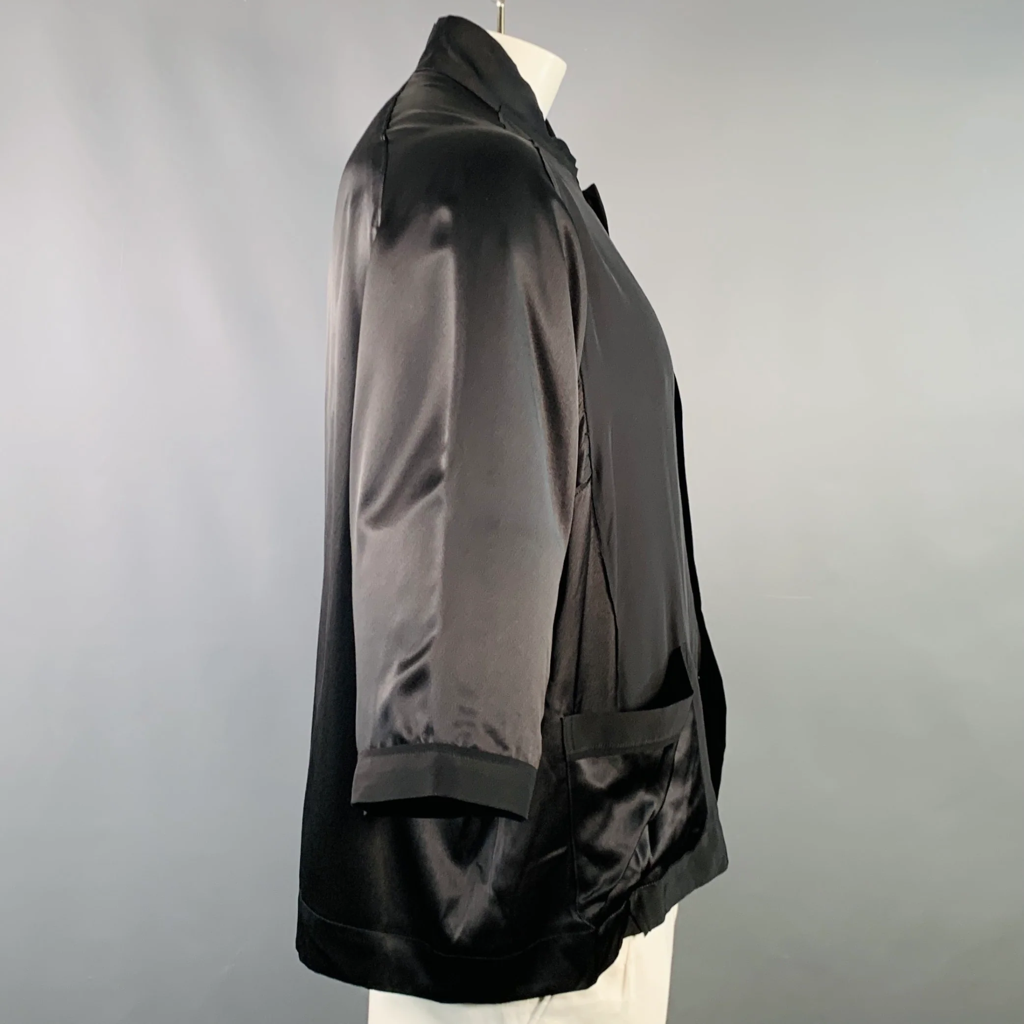 HAIDER ACKERMANN Size L Black Silk Short Sleeve Shirt Jacket - Image 3