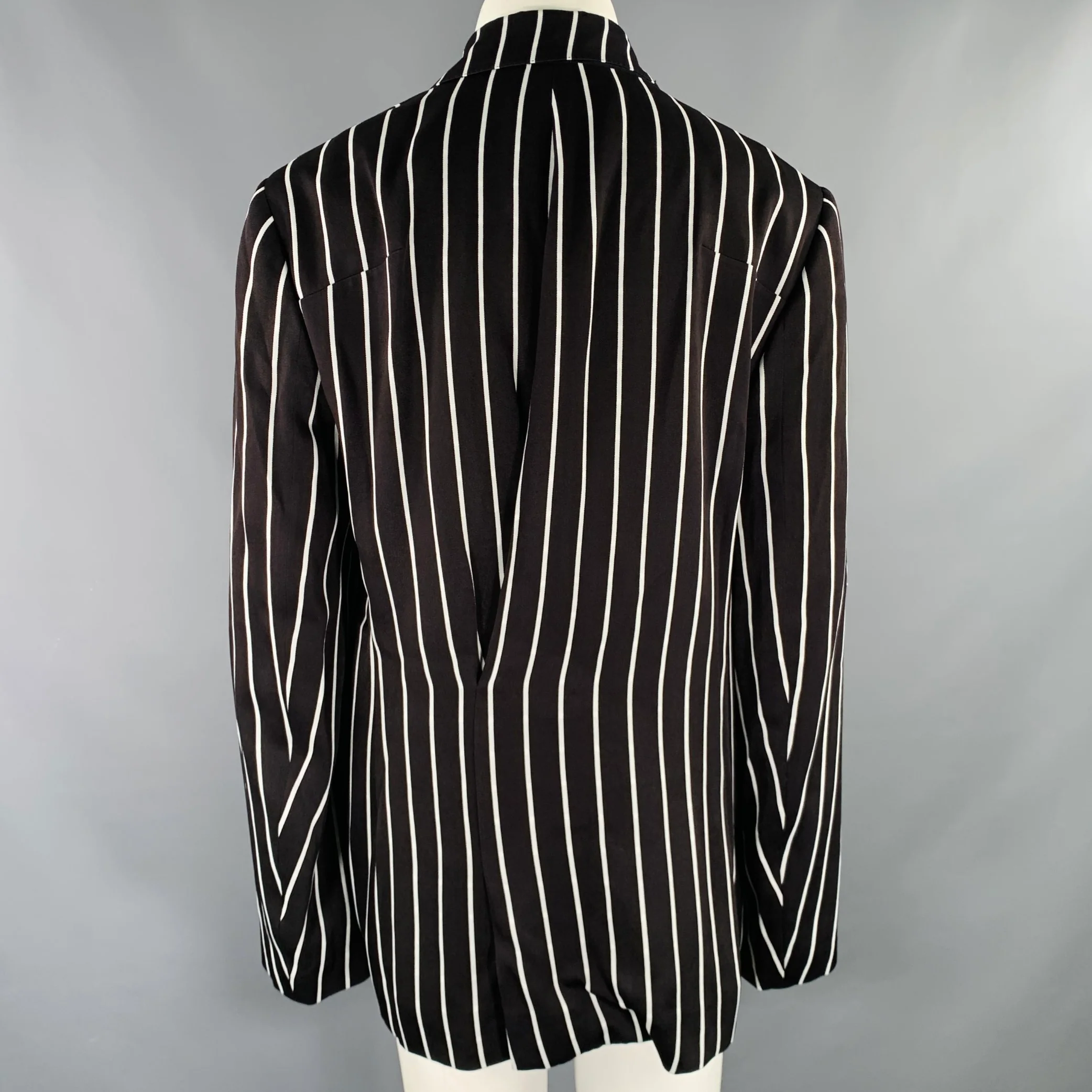 HAIDER ACKERMANN Size L Black White Rayon Stripe Blazer - Image 4