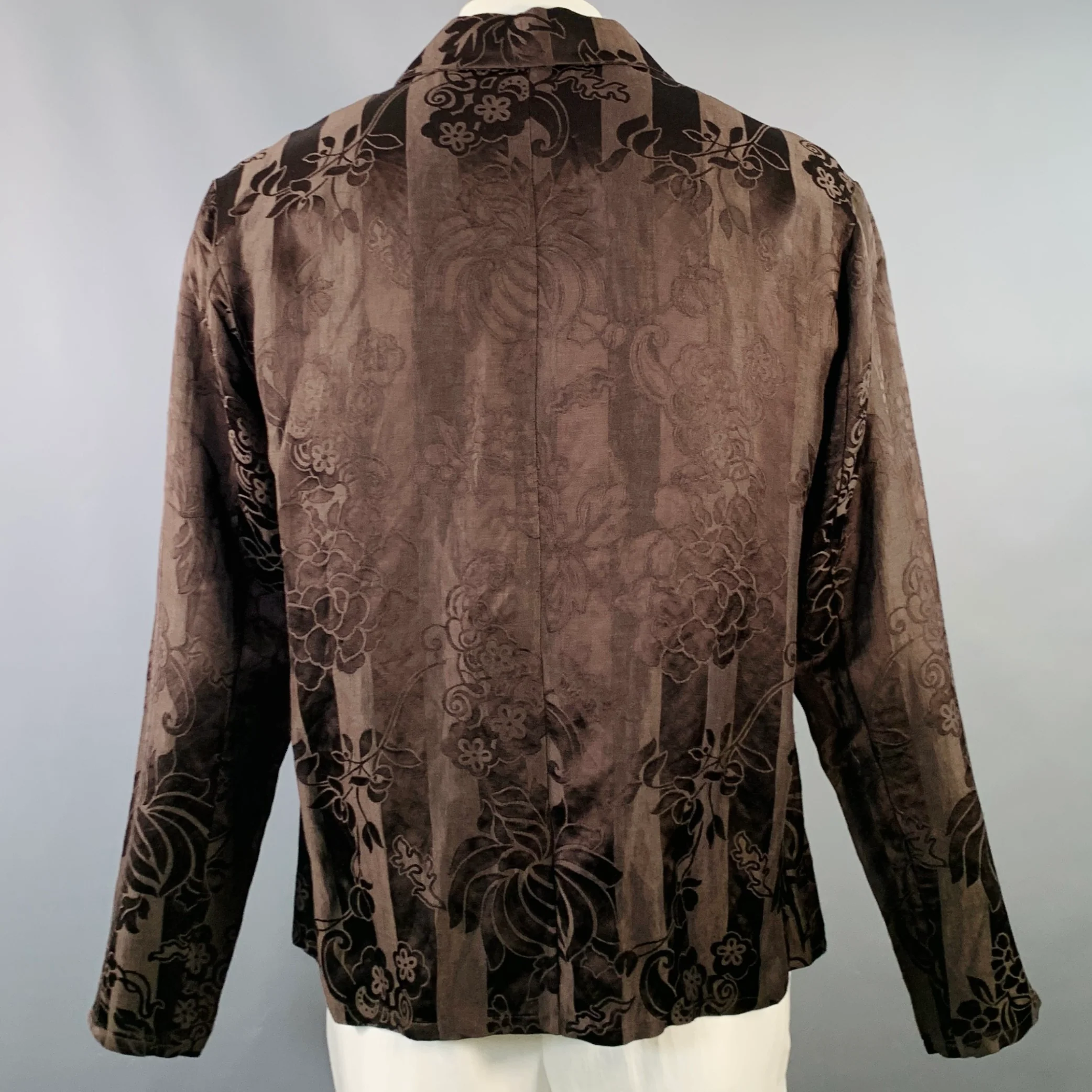 HAIDER ACKERMANN Size L Brown Jacquard Linen Silk One Pocket Long Sleeve Shirt - Image 4