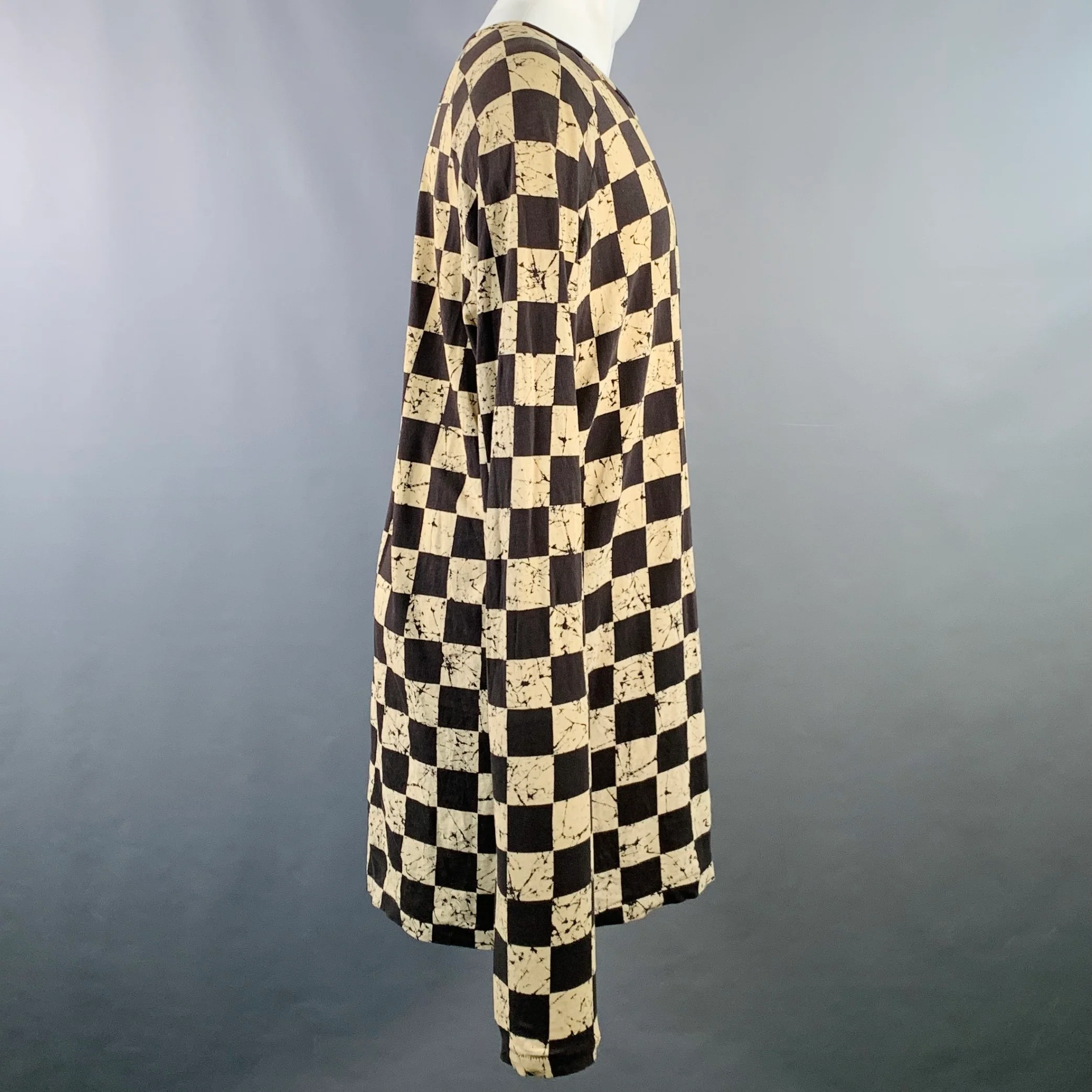 HAIDER ACKERMANN Size M Black Cream Checkered Cotton Blend Scoop Neck Pullover - Image 2