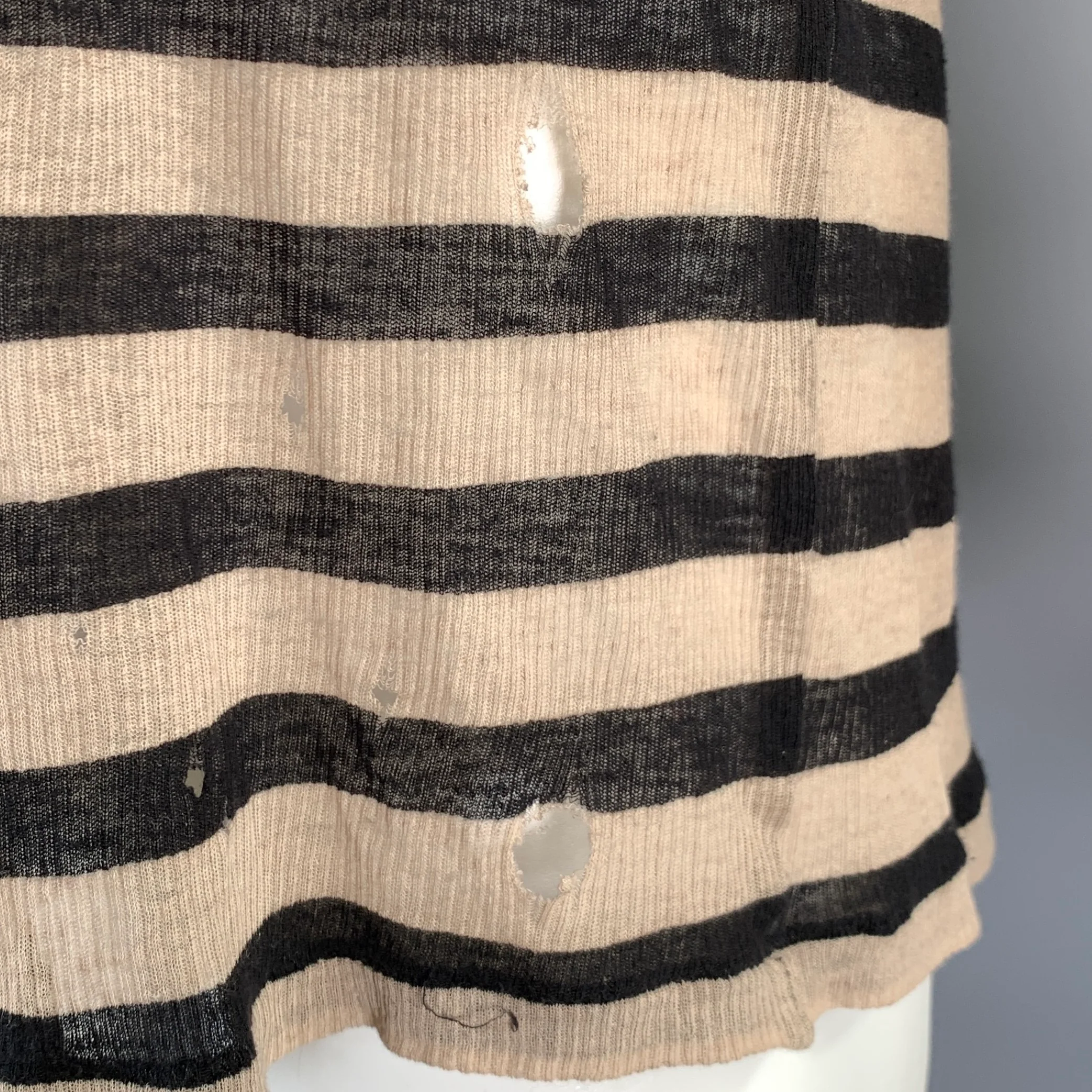 HAIDER ACKERMANN Size M Black Tan Stripe Cotton Cashmere Raglan Pullover - Image 5