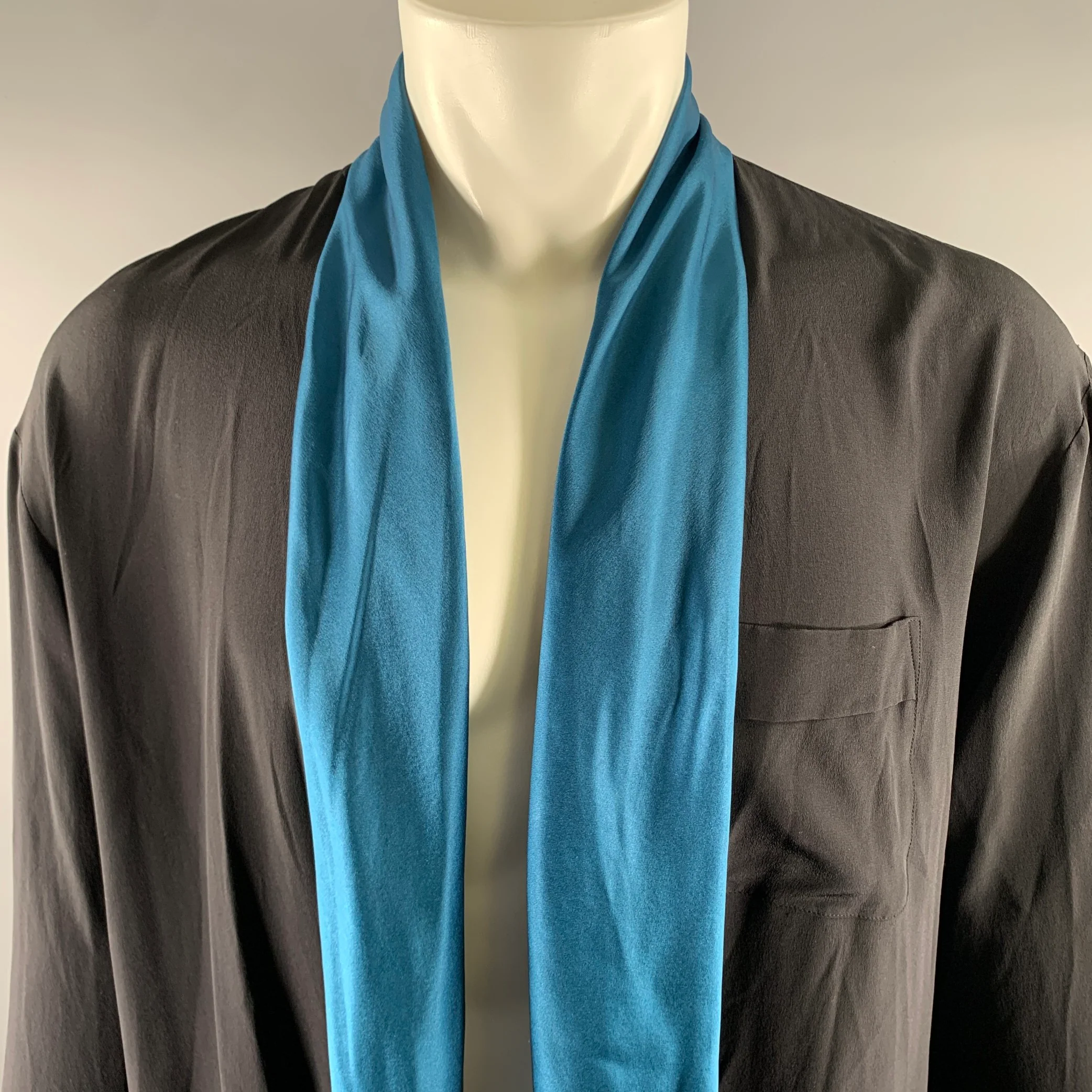 HAIDER ACKERMANN Size M Black Teal Silk Robe - Image 2