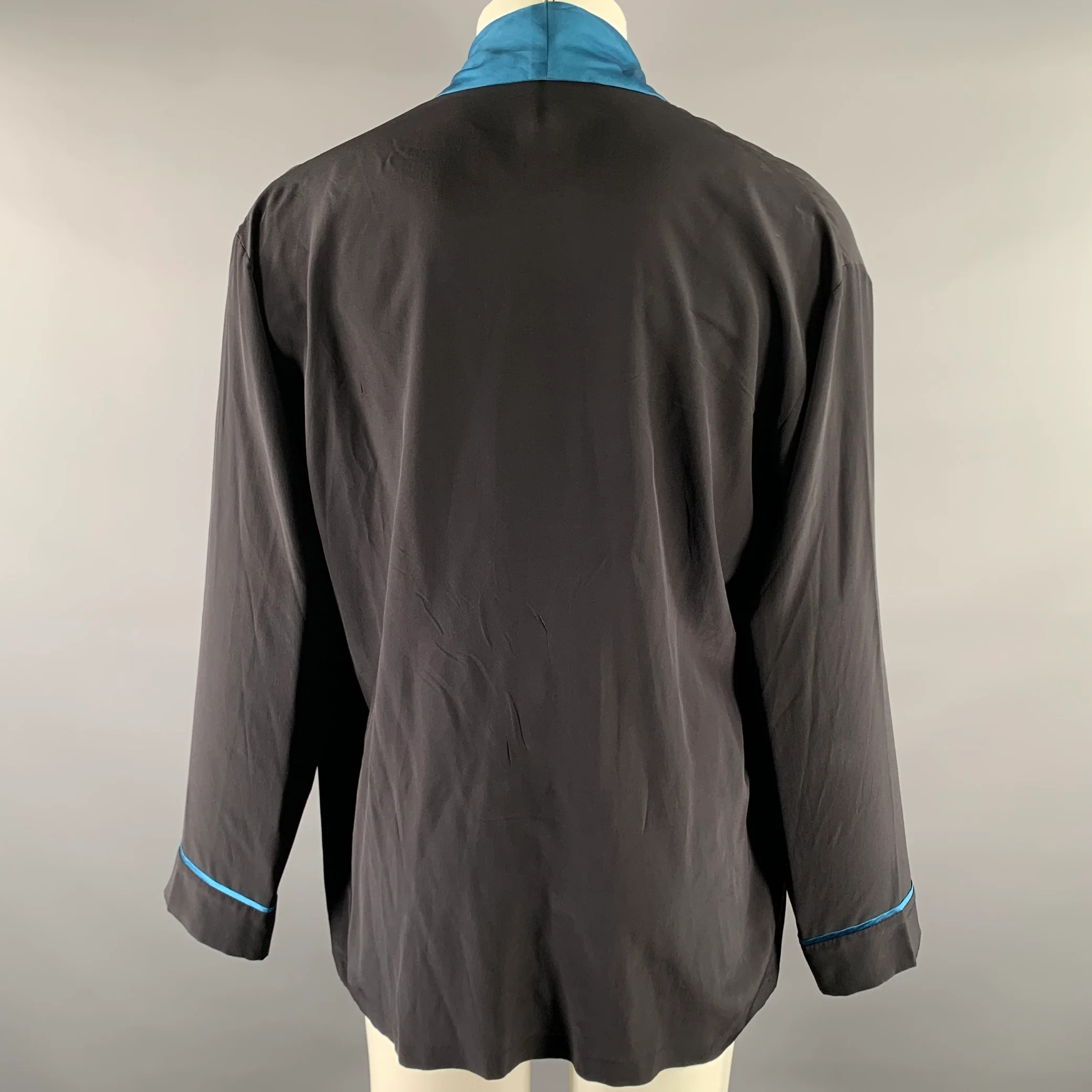 HAIDER ACKERMANN Size M Black Teal Silk Robe - Image 4