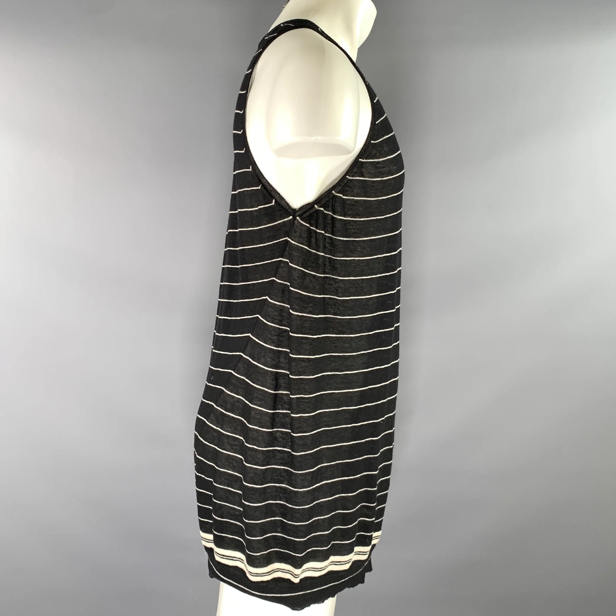 HAIDER ACKERMANN Size M Black White Stripe Cashmere Cotton Tank Top - Image 2