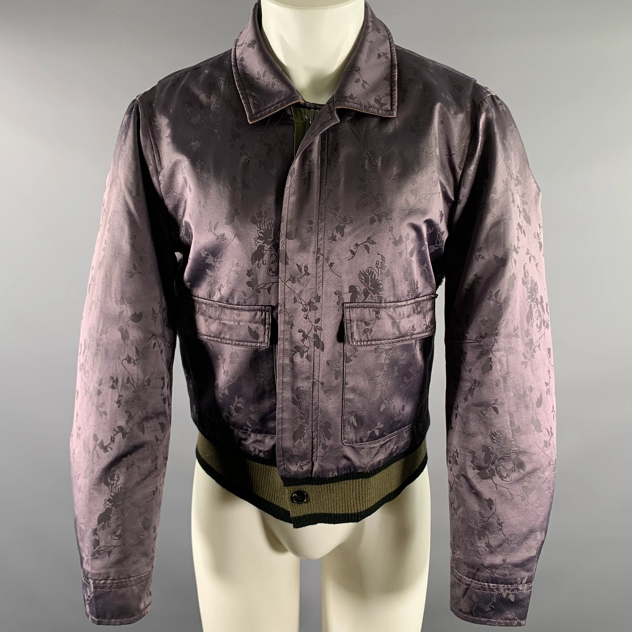 HAIDER ACKERMANN Size M Purple Green Jacquard Silk Bomber Jacket