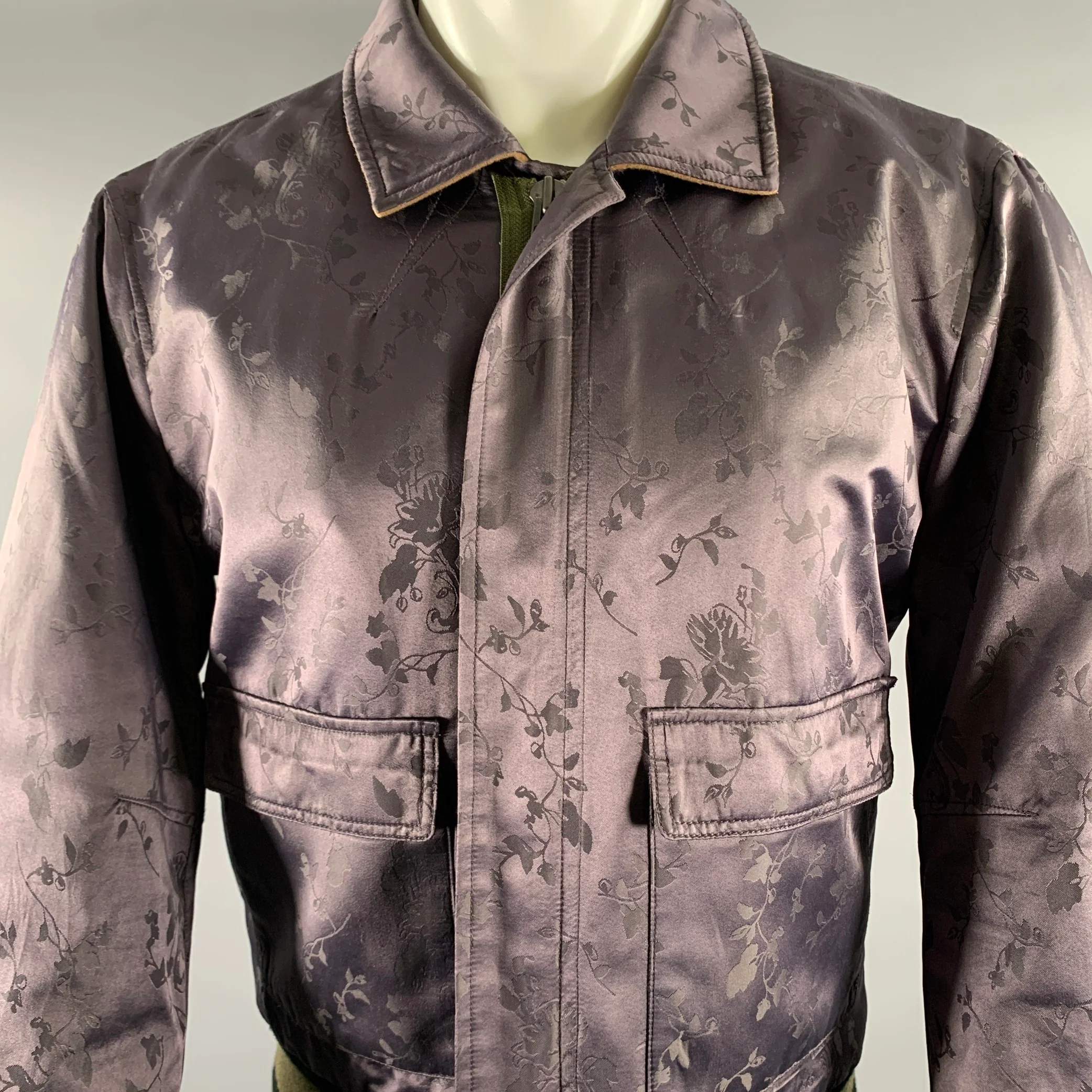 HAIDER ACKERMANN Size M Purple Green Jacquard Silk Bomber Jacket - Image 2