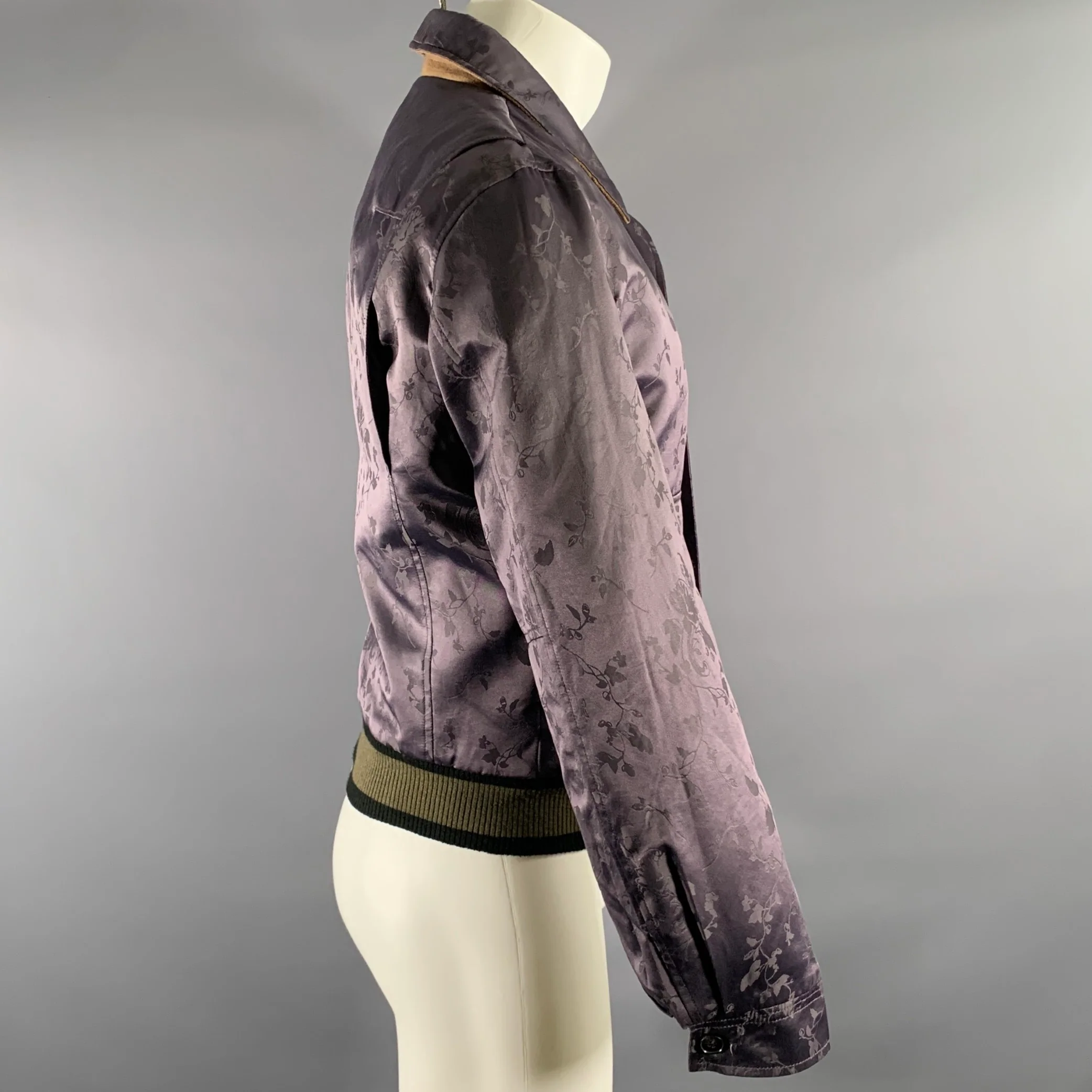 HAIDER ACKERMANN Size M Purple Green Jacquard Silk Bomber Jacket - Image 3