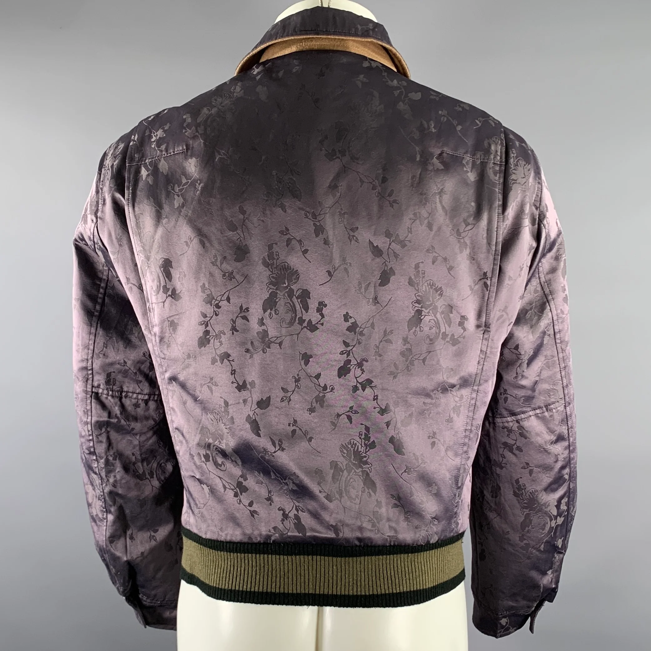 HAIDER ACKERMANN Size M Purple Green Jacquard Silk Bomber Jacket - Image 4