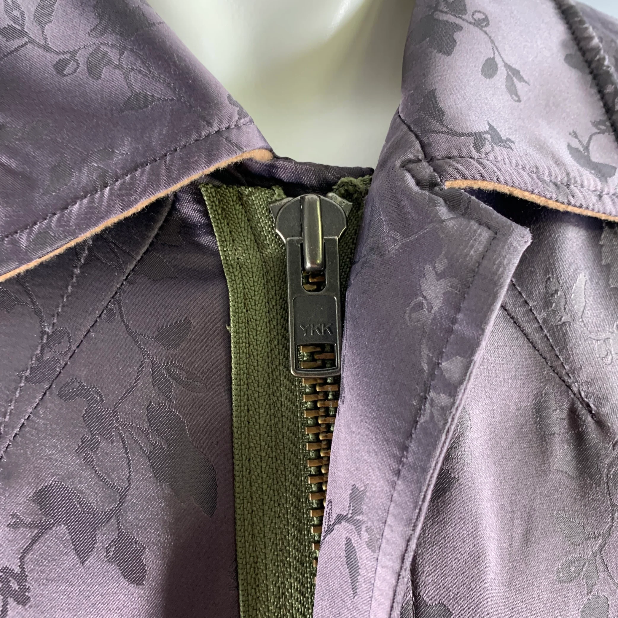 HAIDER ACKERMANN Size M Purple Green Jacquard Silk Bomber Jacket - Image 5