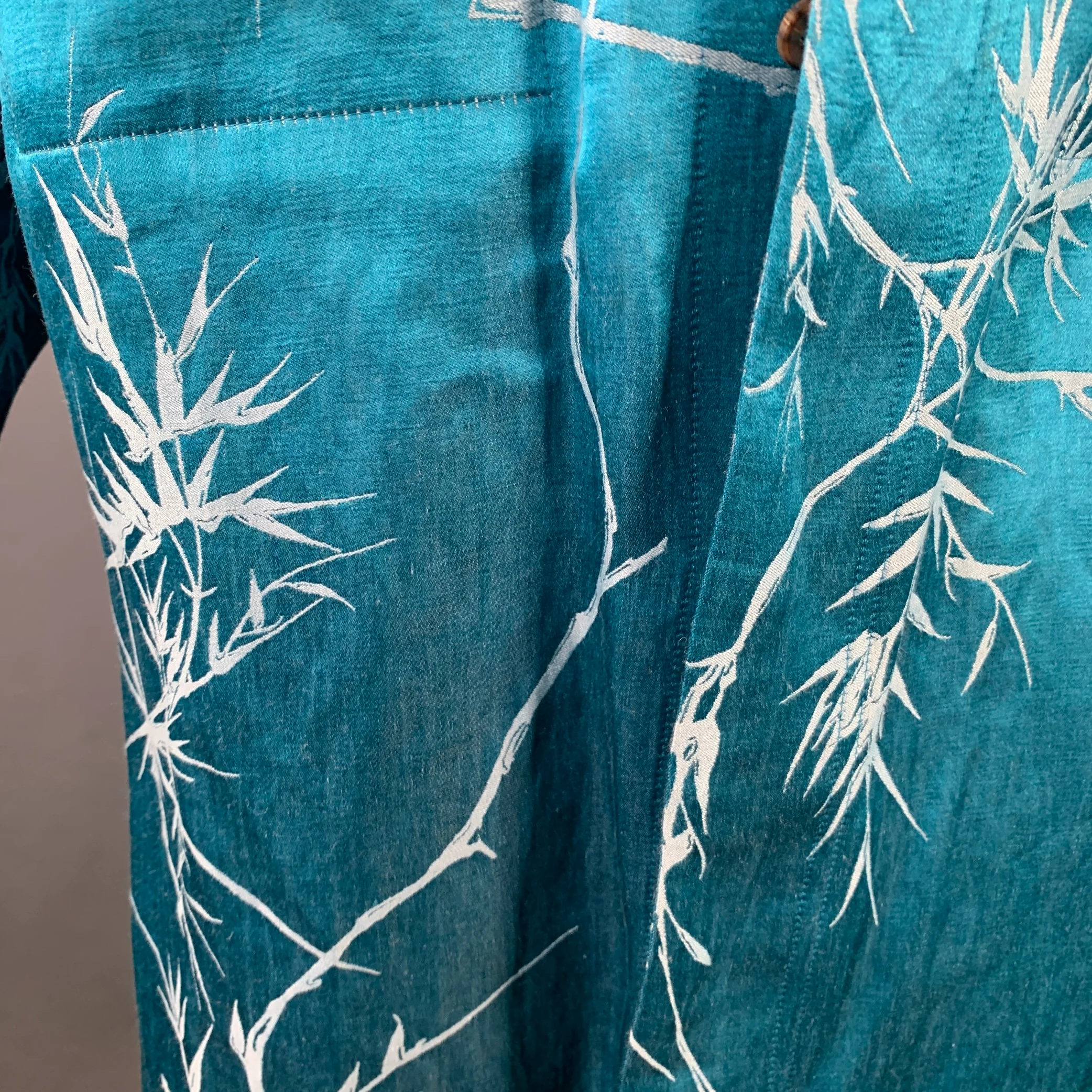 HAIDER ACKERMANN Size M Teal White Jacquard Linen Silk Layered Long Sleeve Shirt - Image 7
