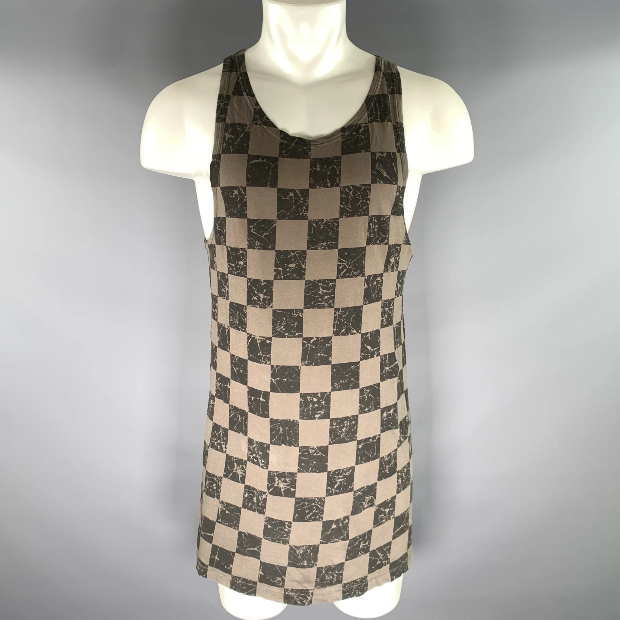 HAIDER ACKERMANN Size S Black Olive Checkered Tank Top