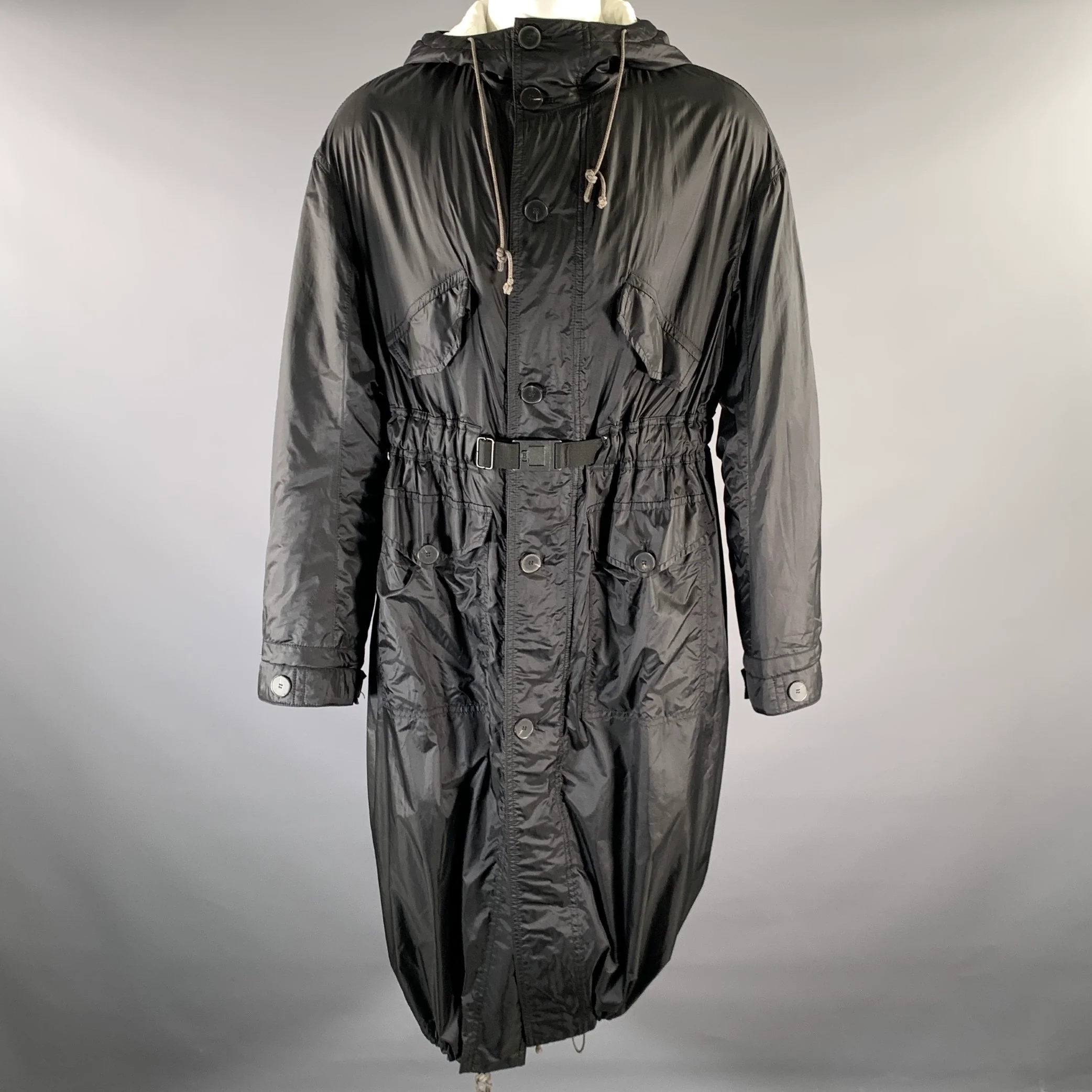HAIDER ACKERMANN Size S Black White Cotton Nylon Hooded Parka