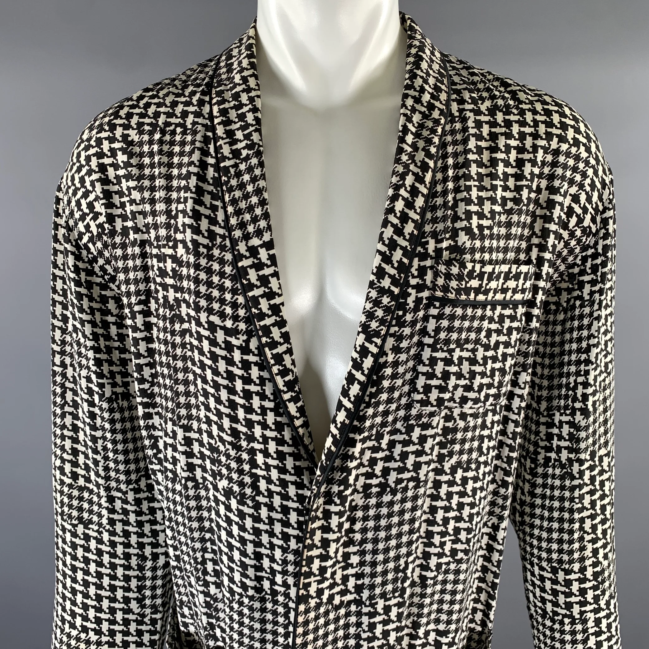 HAIDER ACKERMANN Size S Black White Houndstooth Silk Pajama Long Sleeve Shirt - Image 2