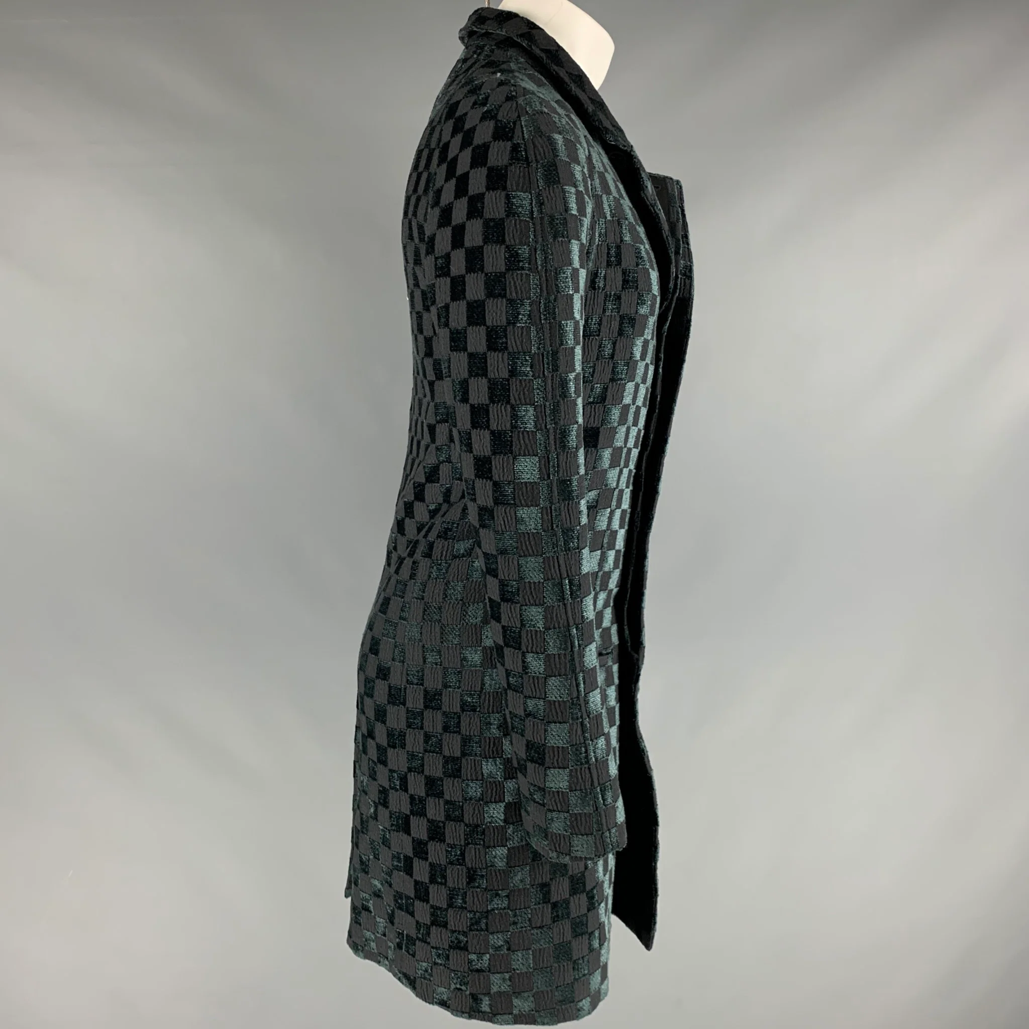 HAIDER ACKERMANN Size S Blue Black Checkered Rayon Blend Coat - Image 3