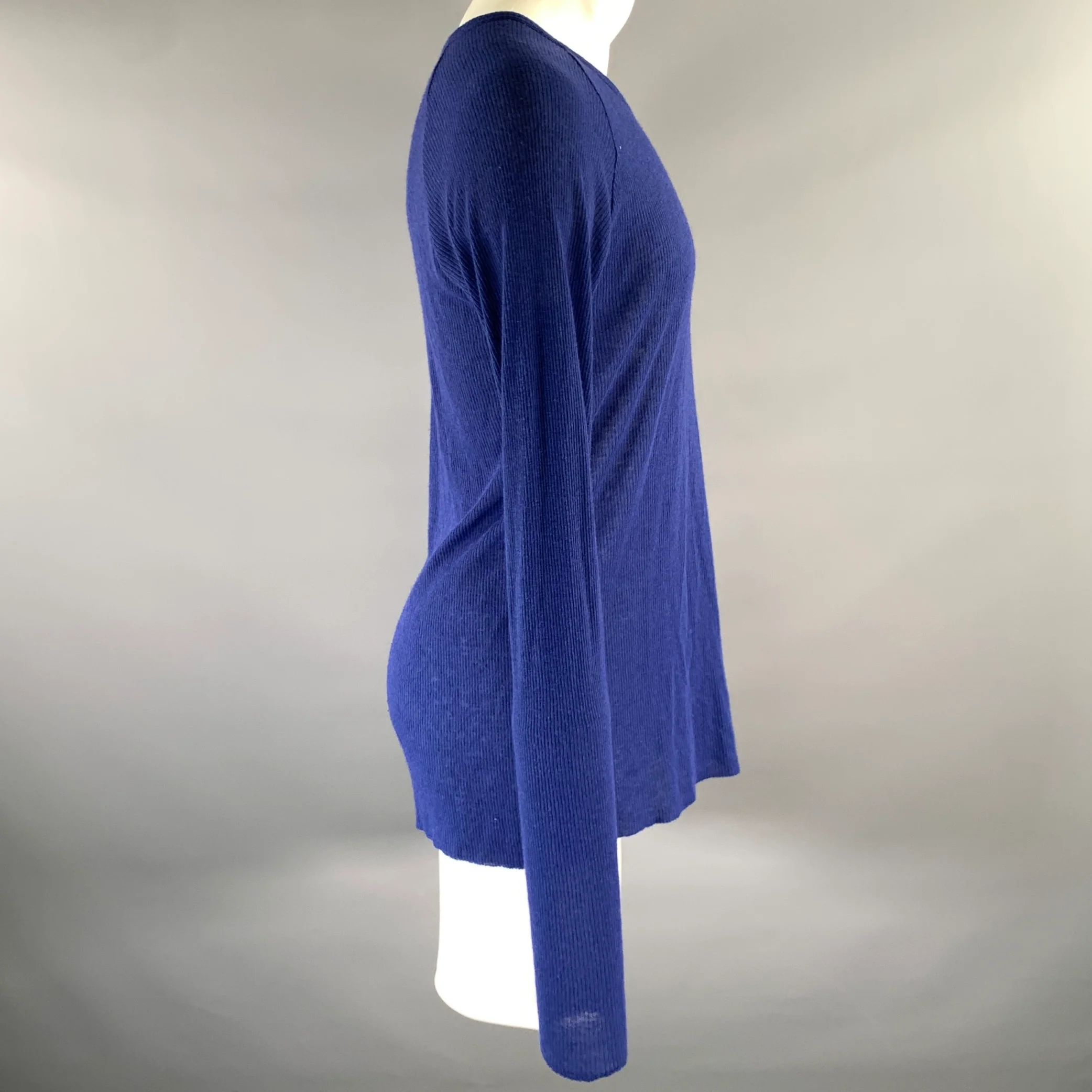 HAIDER ACKERMANN Size S Blue Ribbed Knit Wool Blend Raglan Pullover - Image 3