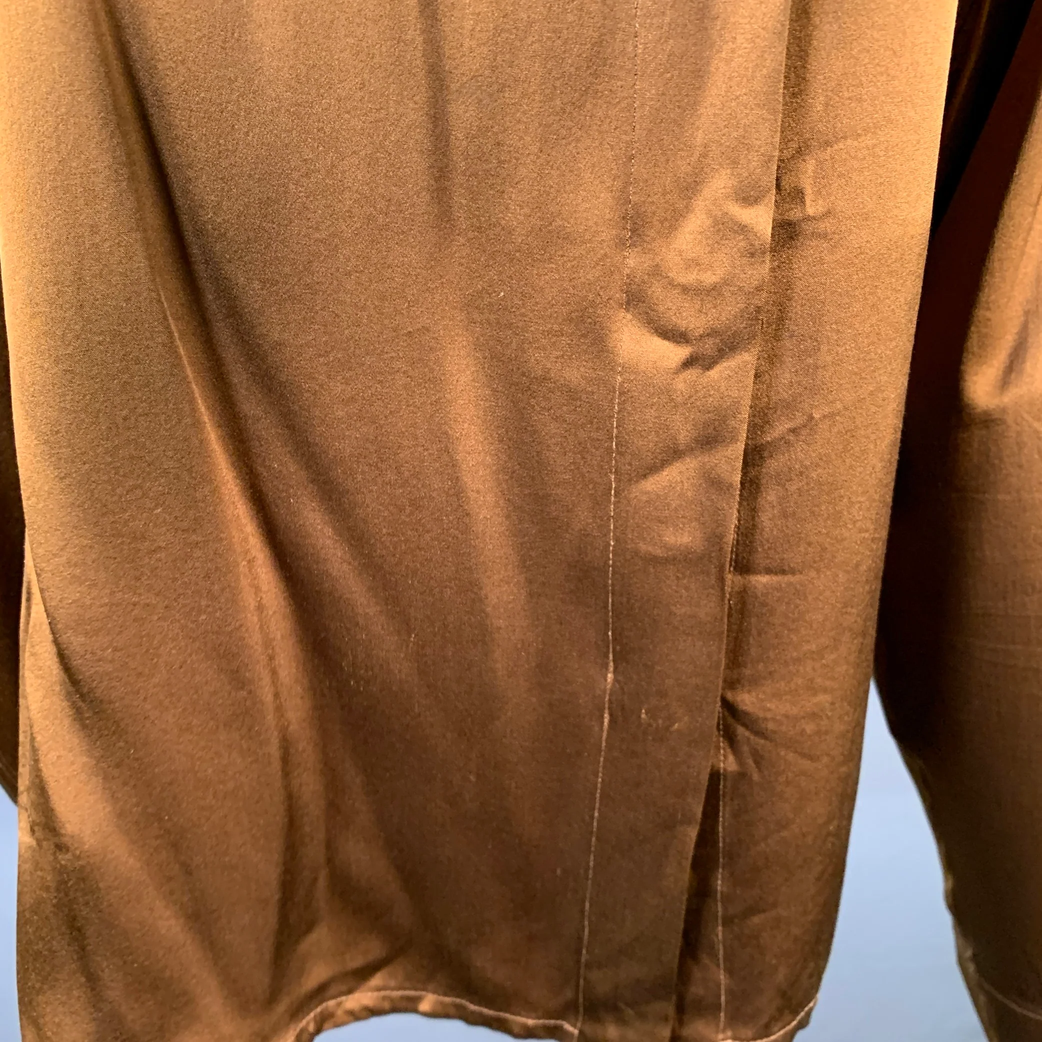 HAIDER ACKERMANN Size S Brown Silk Satin Nehru Collar Hidden Buttons Shirt - Image 7