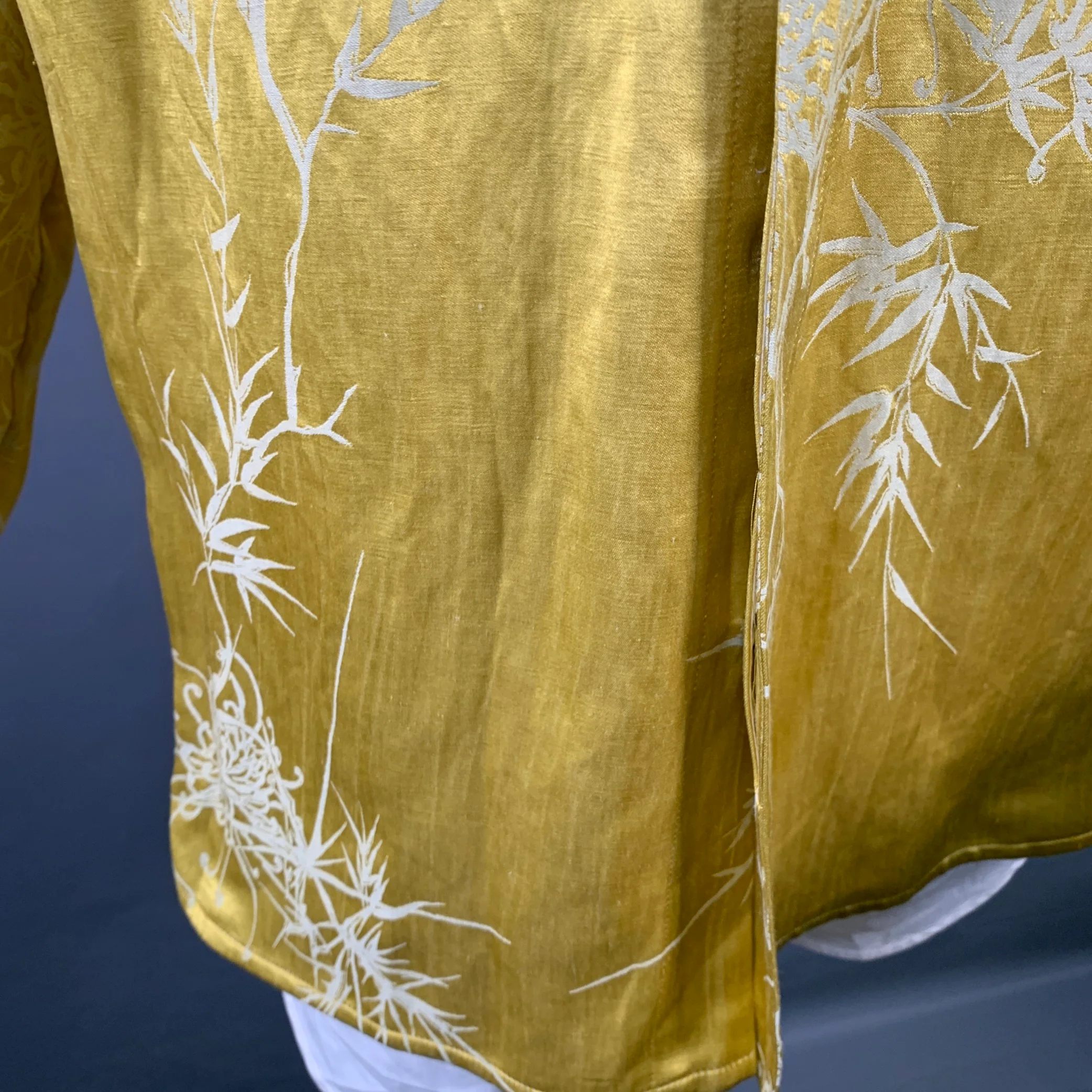 HAIDER ACKERMANN Size S Gold White Jacquard Linen Silk Layered Long Sleeve Shirt - Image 11