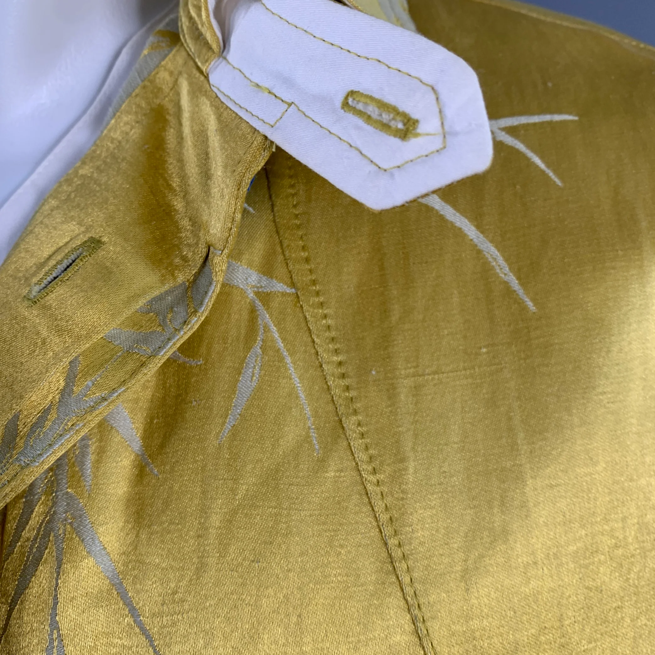 HAIDER ACKERMANN Size S Gold White Jacquard Linen Silk Layered Long Sleeve Shirt - Image 8