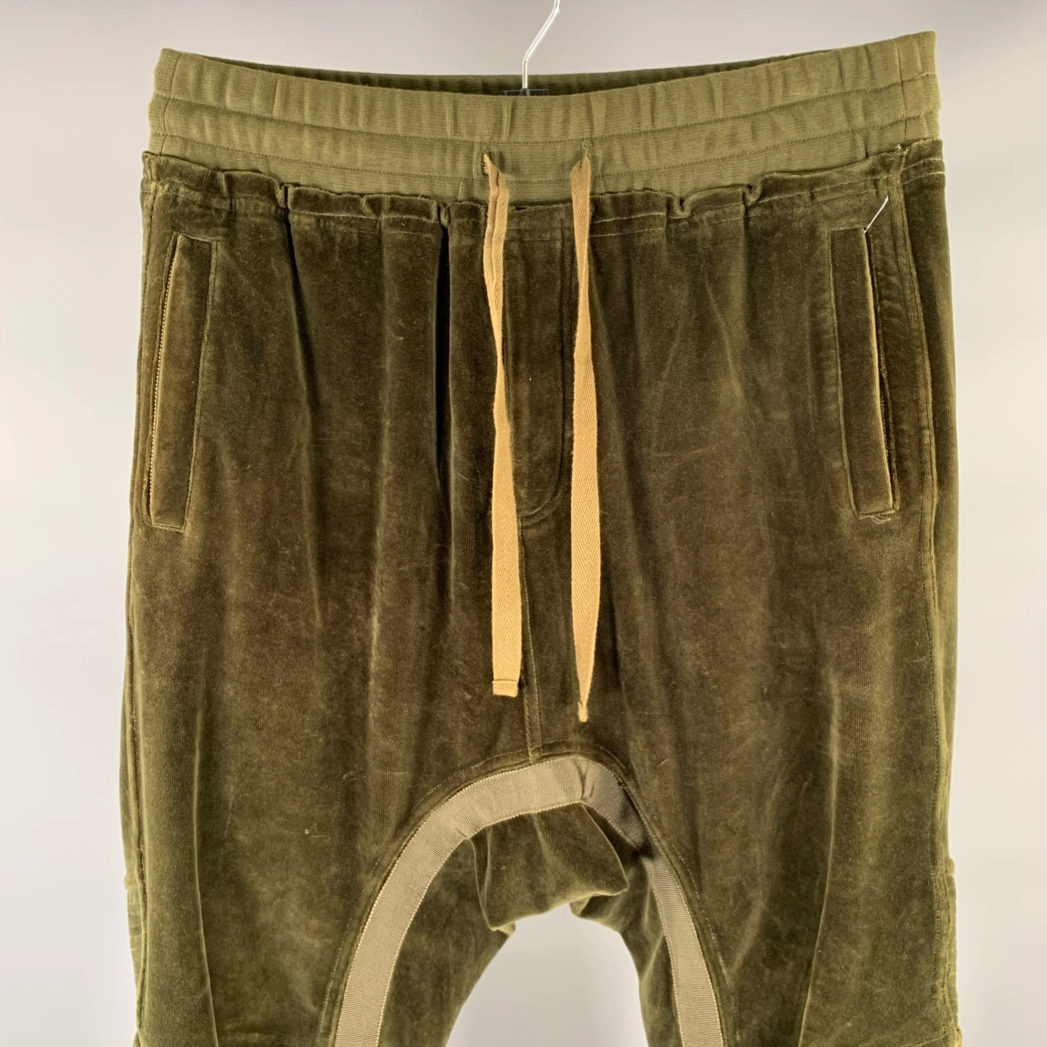 HAIDER ACKERMANN Size S Olive Khaki Velvet Cotton Blend Joggers - Image 2