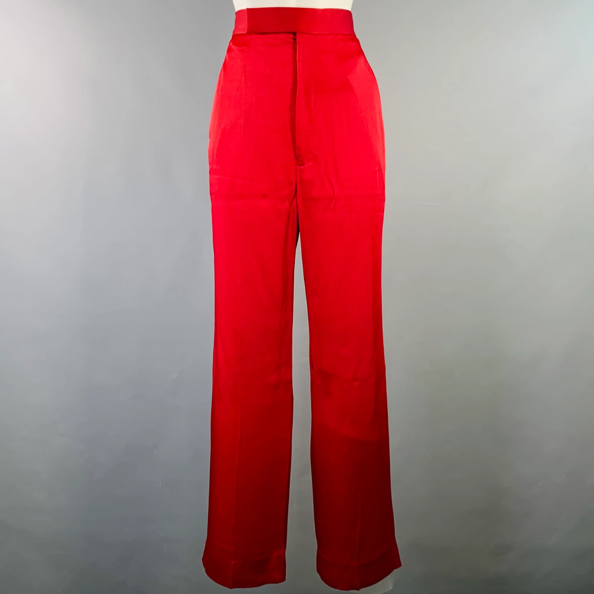HAIDER ACKERMANN Size S Red Acetate Silk Satin Straight Zip Fly Casual Pants