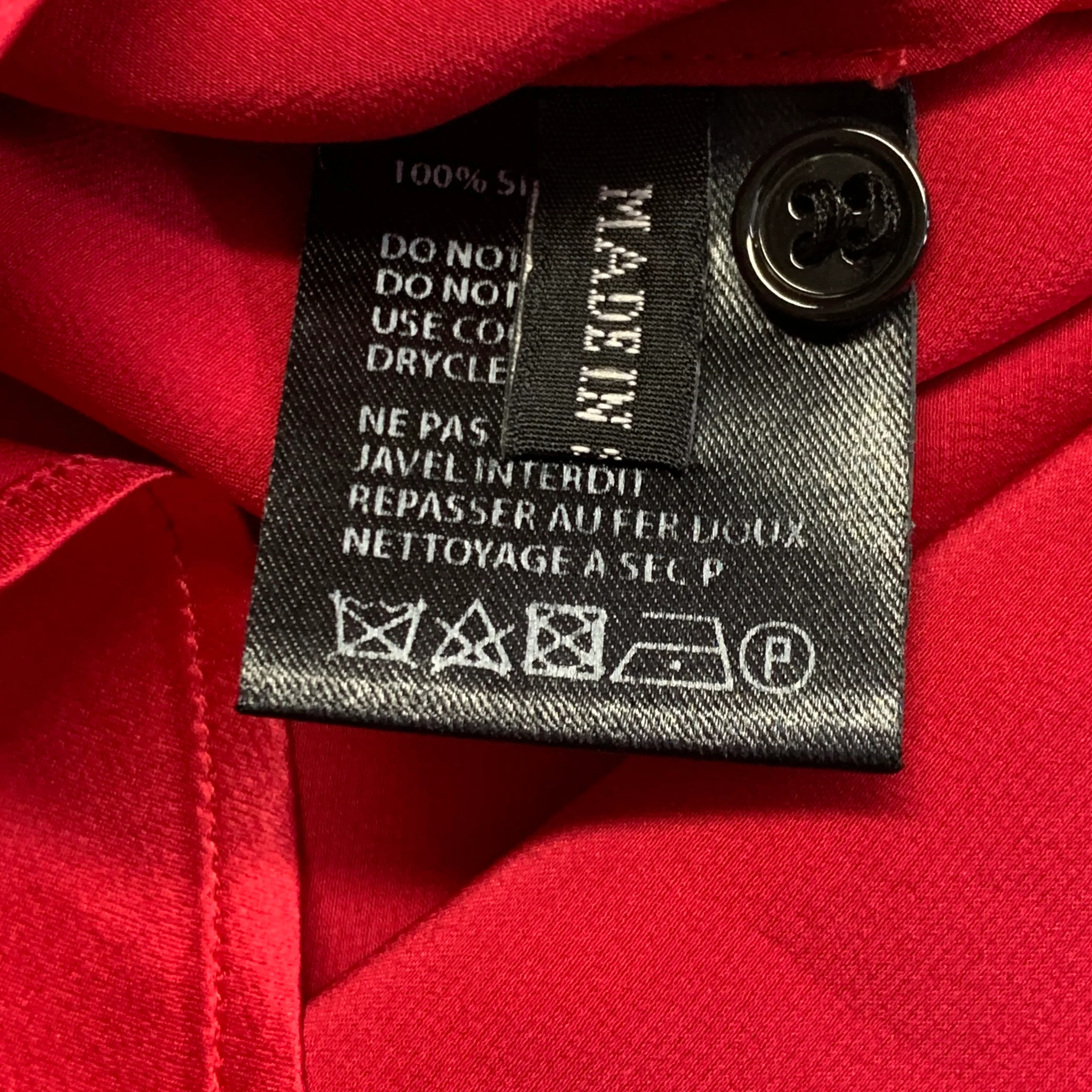 HAIDER ACKERMANN Size S Red Silk Satin Nehru Collar Hidden Buttons Shirt - Image 5