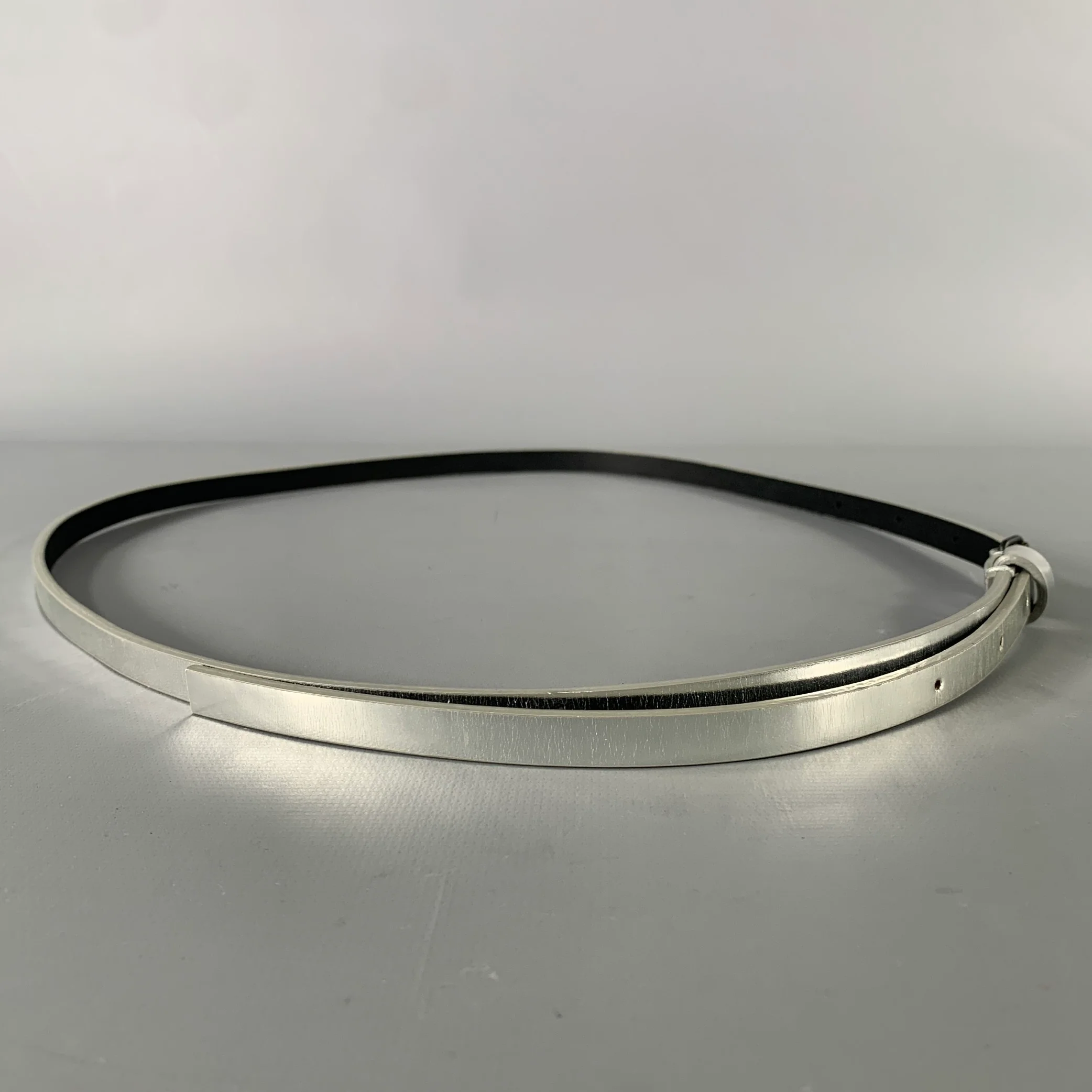 HAIDER ACKERMANN Size S Silver Metallic Leather Belt - Image 2