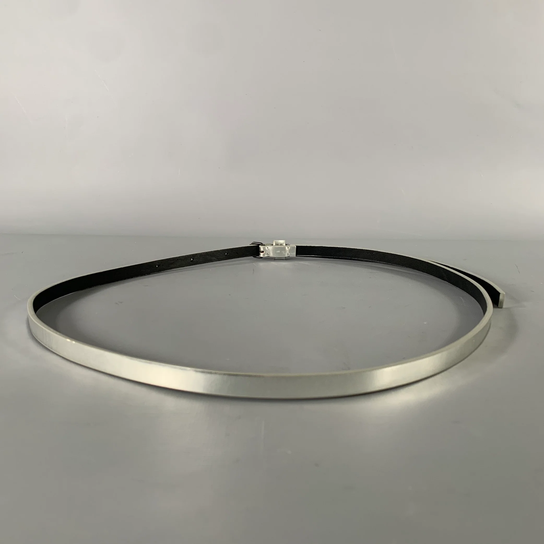 HAIDER ACKERMANN Size S Silver Metallic Leather Belt - Image 3